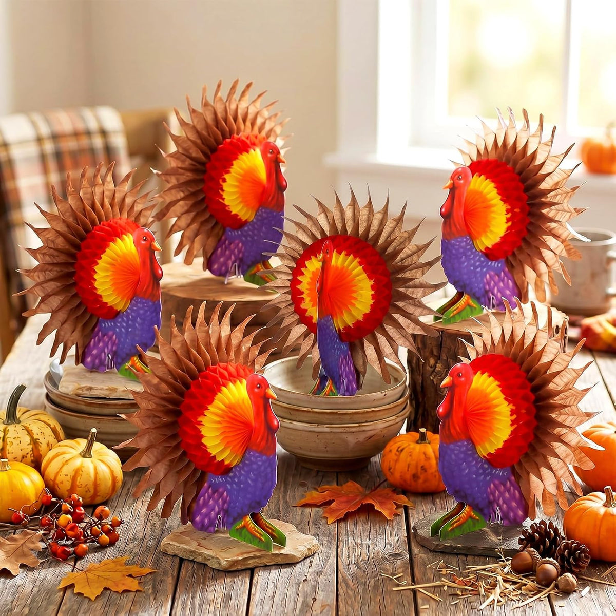 Fourluoo 12 Pcs Fall Thanksgiving Table Decor Turkey Honeycomb Centerpiece