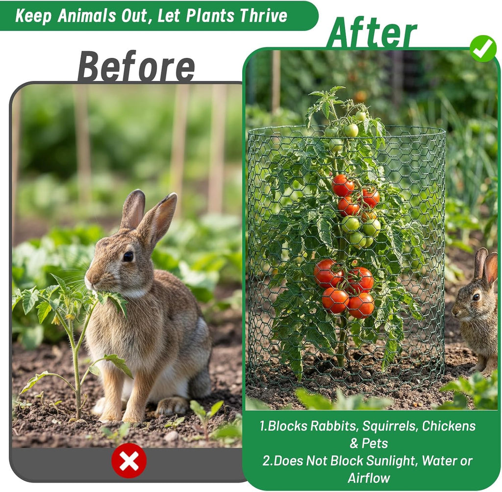 Convivium Plant Protectors from Animals, 0.8mm Free-Cut Green Chicken Wire Mesh, PVC Coated Tree Trunk Guard & Garden