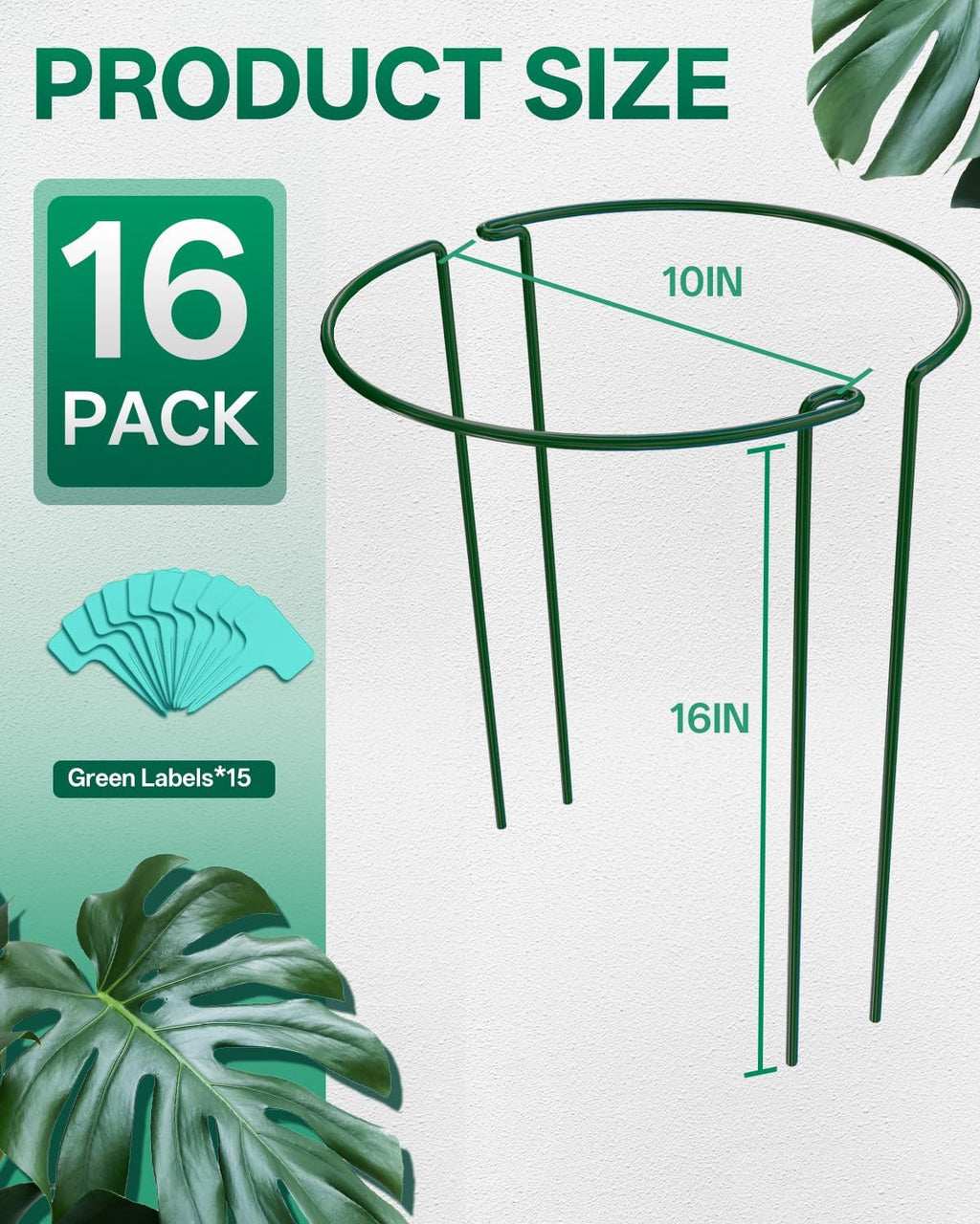 16 Pack 16 In Plant Support Stakes, Peony Cages And Supports with 15 Lable | Rust-proof Metal Plant Stakes, Plant