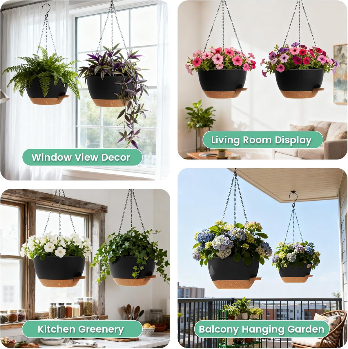 UOUZ 13 Inch 2 Pack Large Self Watering Hanging Planters for Indoor Outdoor Plants, Hanging Plant Pots with Removable