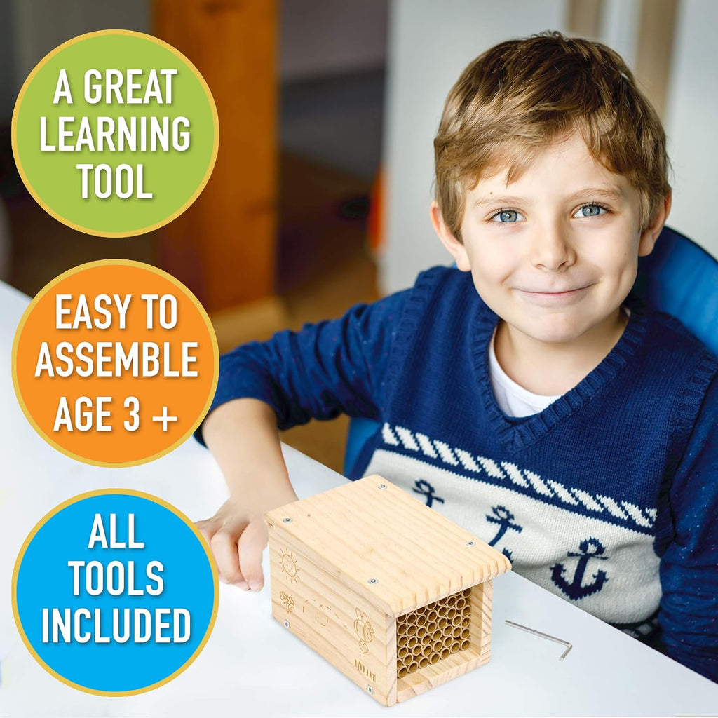 Rivajam Build a Bee House DIY Woodworking Project | Solitary Mason Bee House Nesting Box Wood Building Kit & Tools