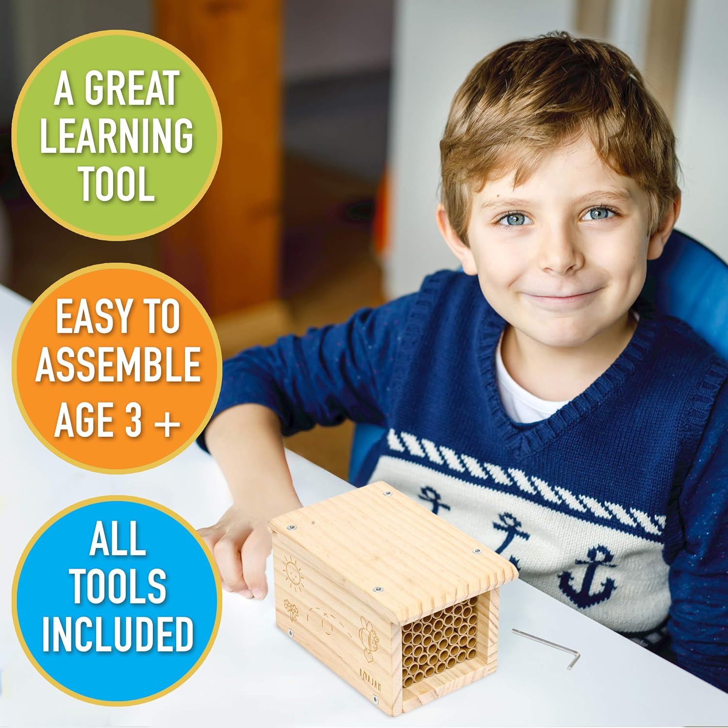 Rivajam Build a Bee House DIY Woodworking Project | Solitary Mason Bee House Nesting Box Wood Building Kit & Tools