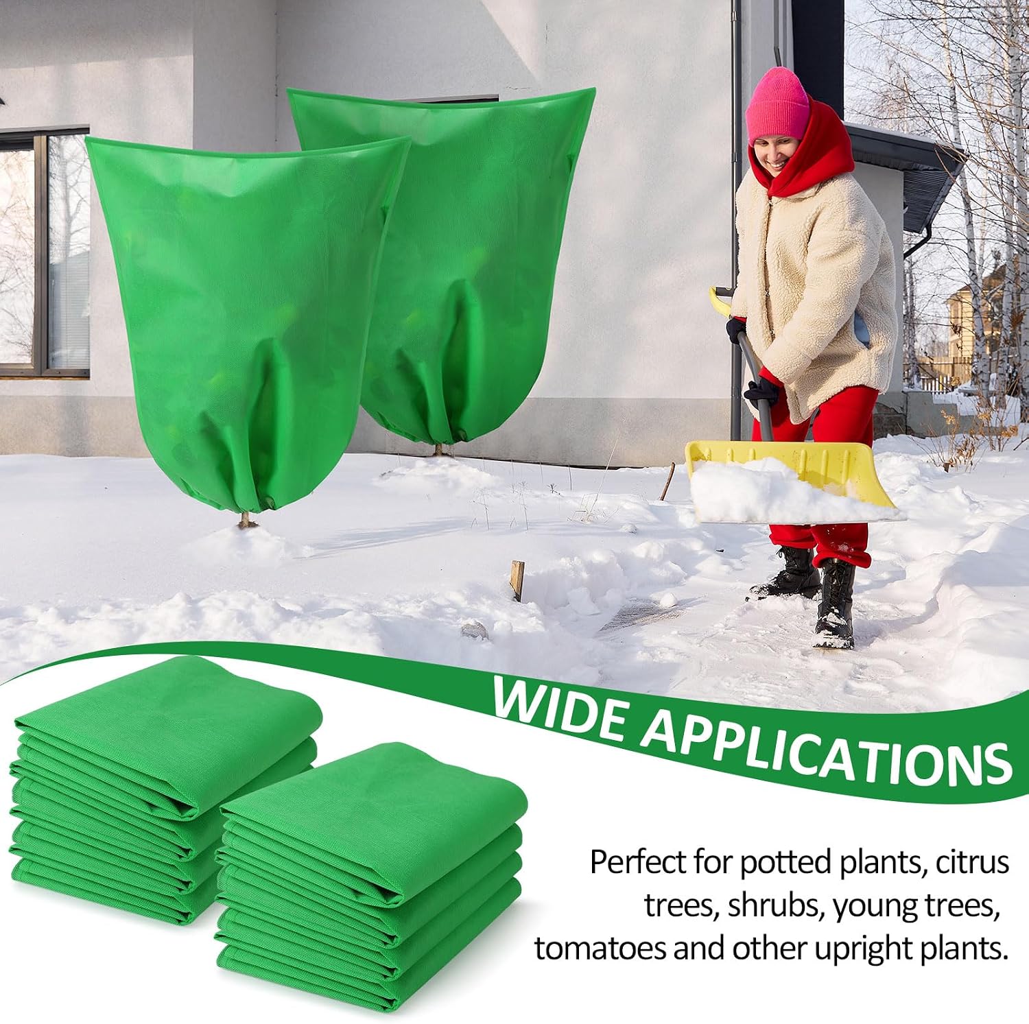 12 Packs Winter Plant Covers Freeze Protection Drawstring Tree Cover 23.62 x 31.5 in Large Reusable Frost Protection