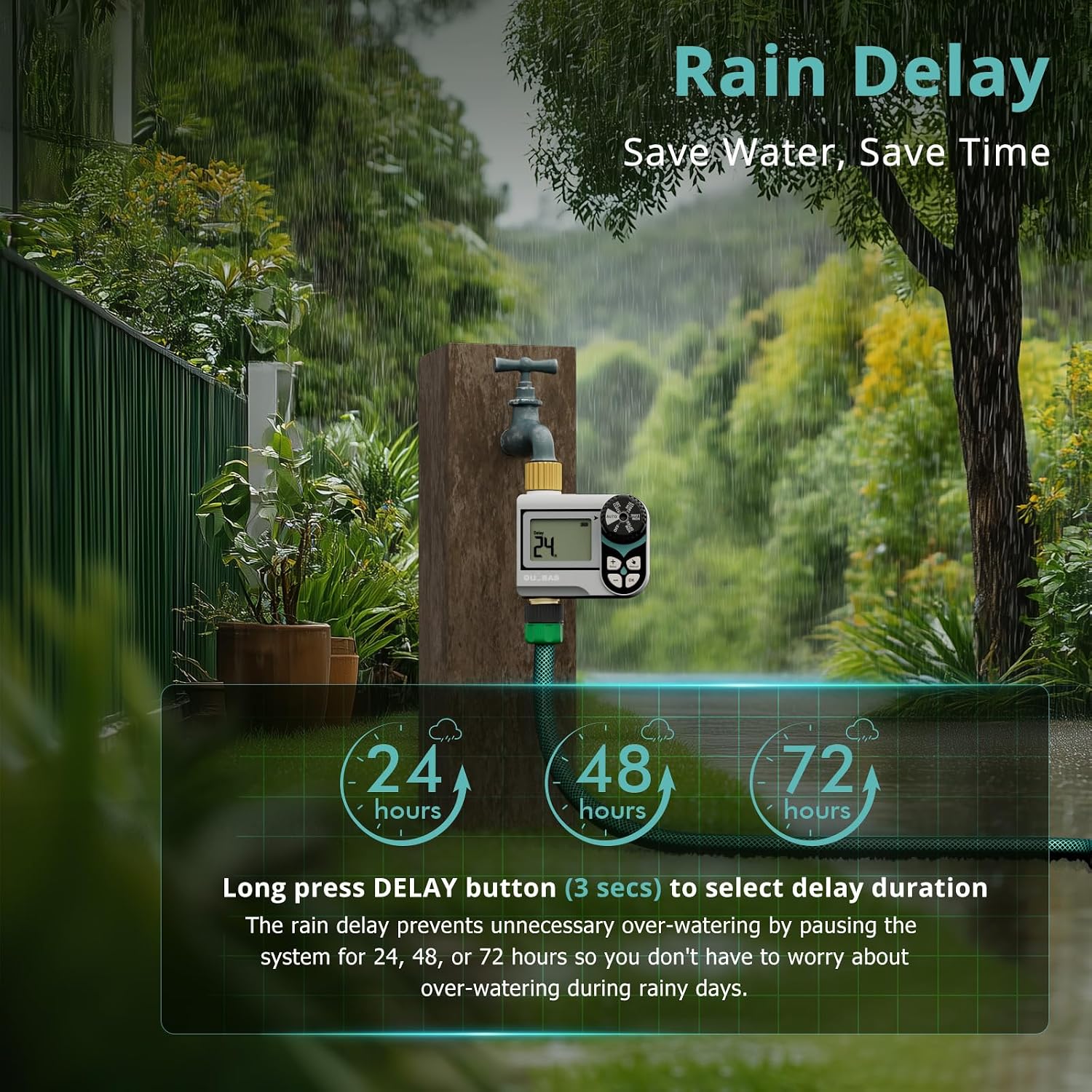 QUOBAS Zero Pressure Water Timer, Sprinkler Timer for Garden Hose Faucet | Brass Programmable Hose Timer, Rain