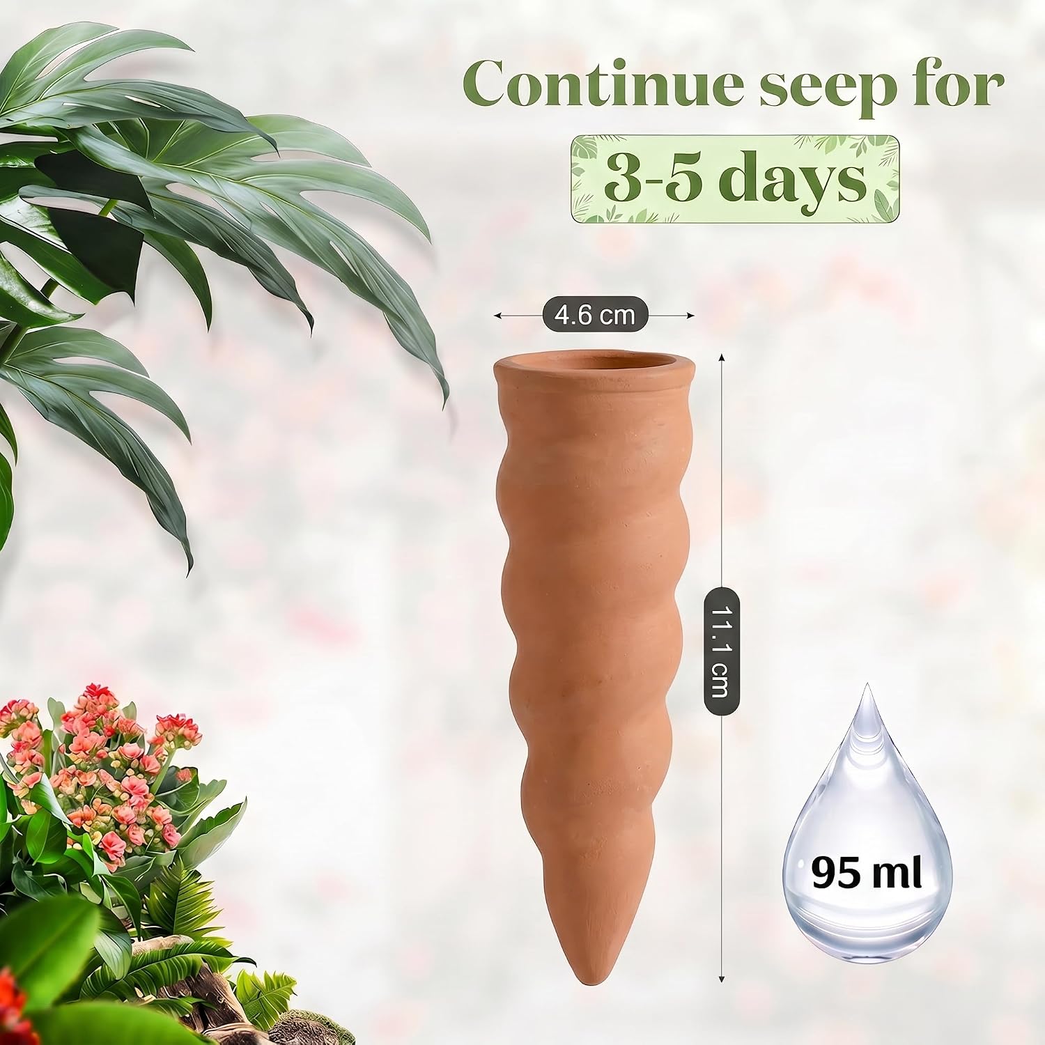 Terracotta Watering Spike Set, 6 Pcs Self Watering Planter Insert, Automatic Plant Watering Devices for Vacation Care