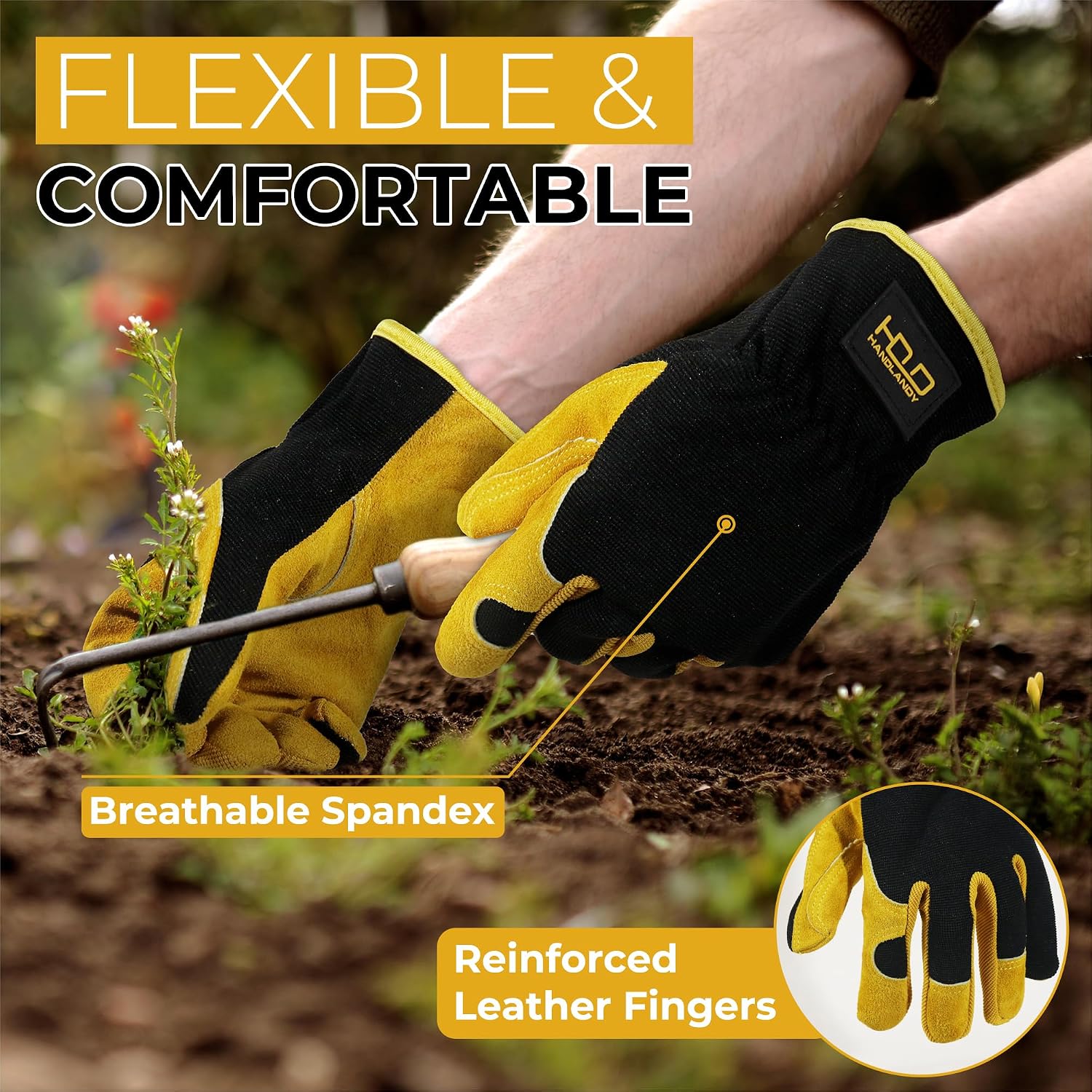 HANDLANDY Leather Gardening Gloves, Leather Work Gloves for Men Women | Durable Utility Men Women Garden Yard Working