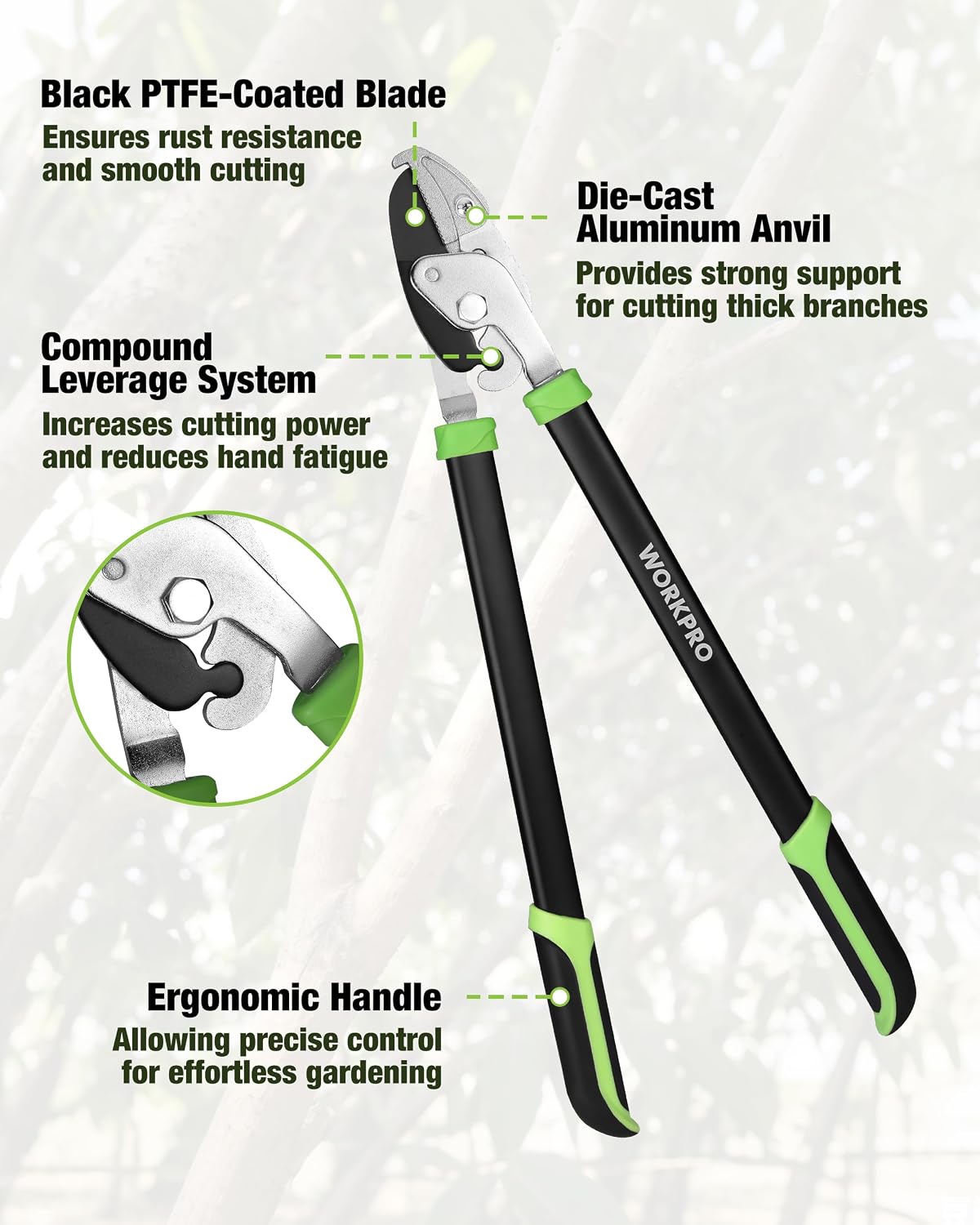 WORKPRO 3-Piece Garden Shears Set, Heavy-Duty Gardening Clippers | Includes 20” Hedge Shear, 24” Anvil Lopper & 8”
