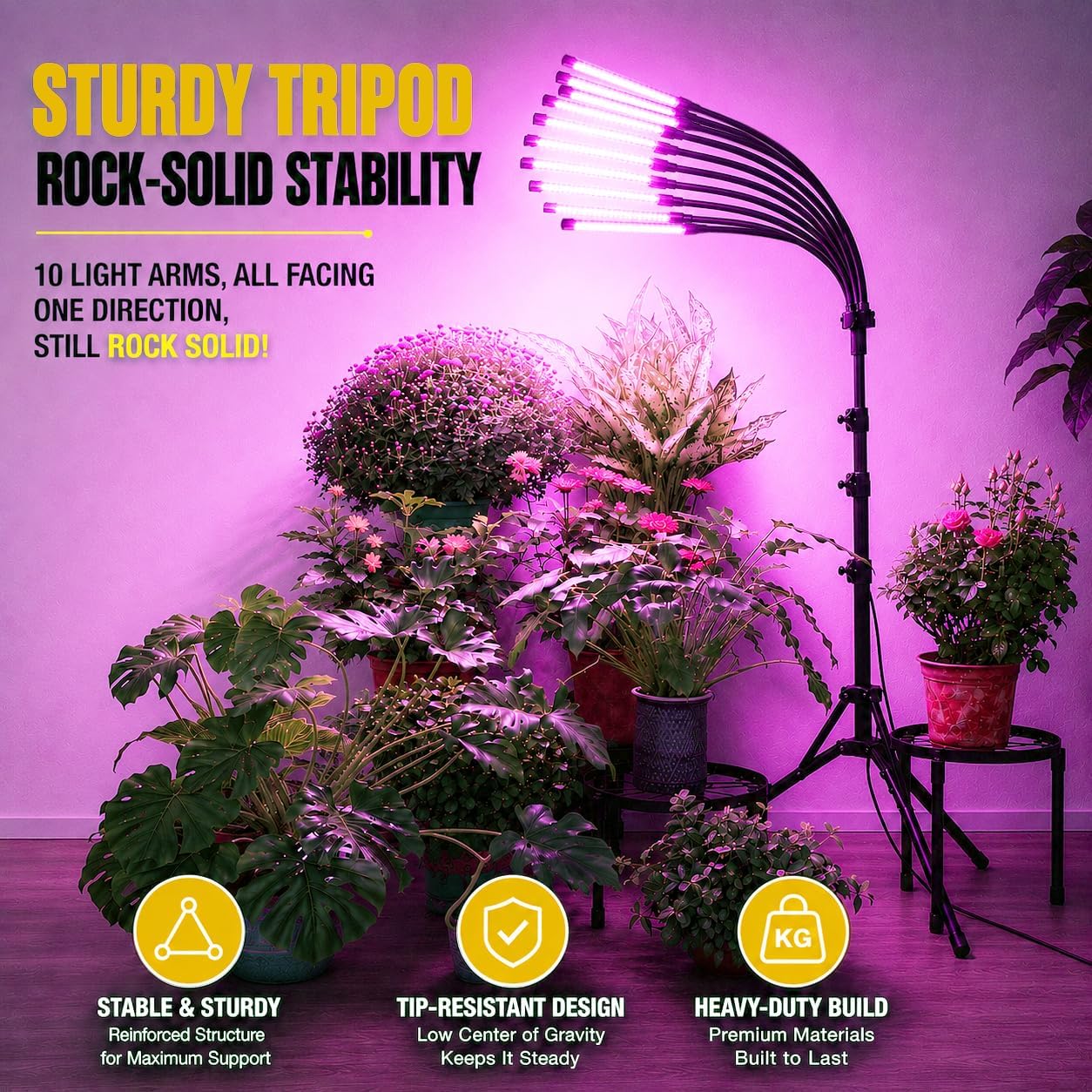 Grow Lights for Indoor Plants [ 10 in1 ] 500 LEDs, Full Spectrum Grow Light for Indoor Growing with Tripod Stand, Auto
