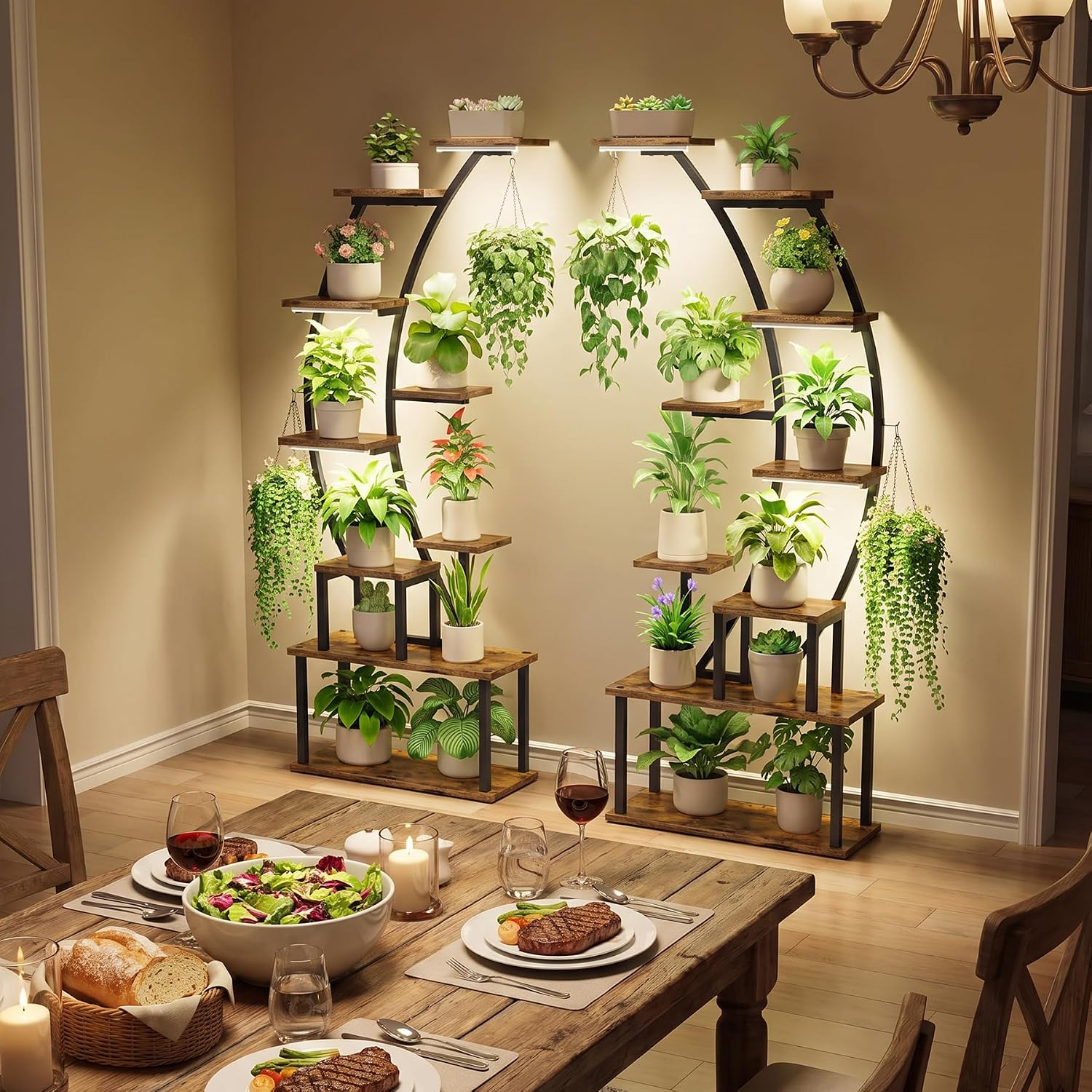 2 Pack Plant Stand Indoor with Grow Lights, 9 Tier Large Tall Plant Shelf | 64" Metal Lighted Plant Stands for Indoor
