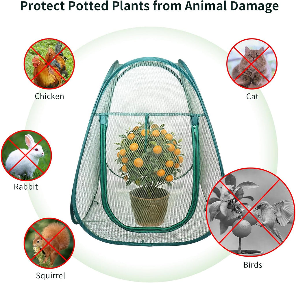 2PCS Large Mesh Plant Protector Tent from Animals, 28X28X32In Pop Up Plant Protection Enclosure Garden Netting Cover