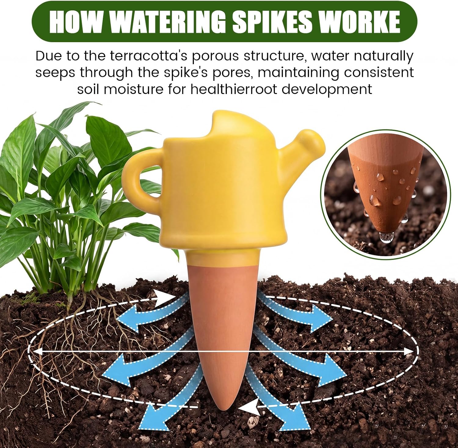 8 Pack Terracotta Self Watering Spikes, Watering Can Self-watering Globes | Slow Release Automatic Planter Insert