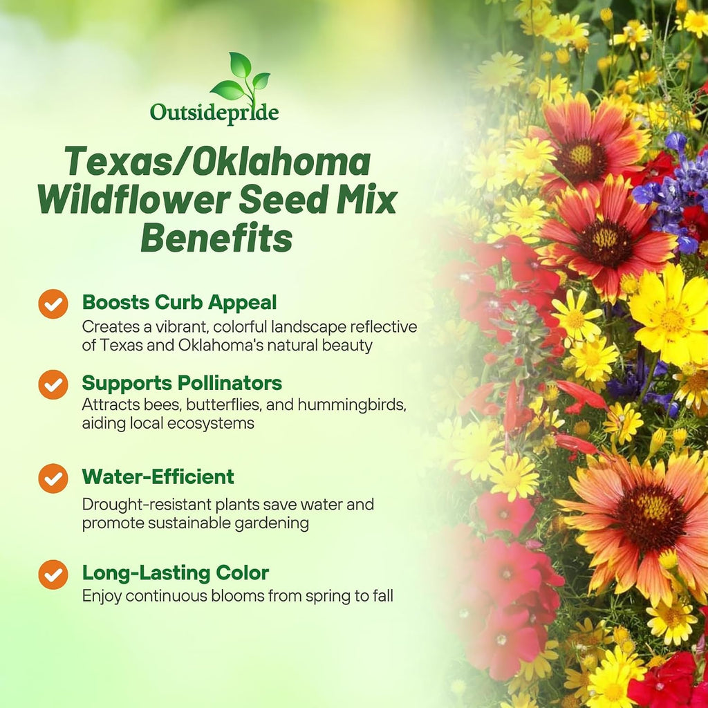 Outsidepride Texas & Oklahoma Wildflower Seed Mix - 1 lb. Drought-Tolerant, Blend of Annual & Perennial Flower Seeds