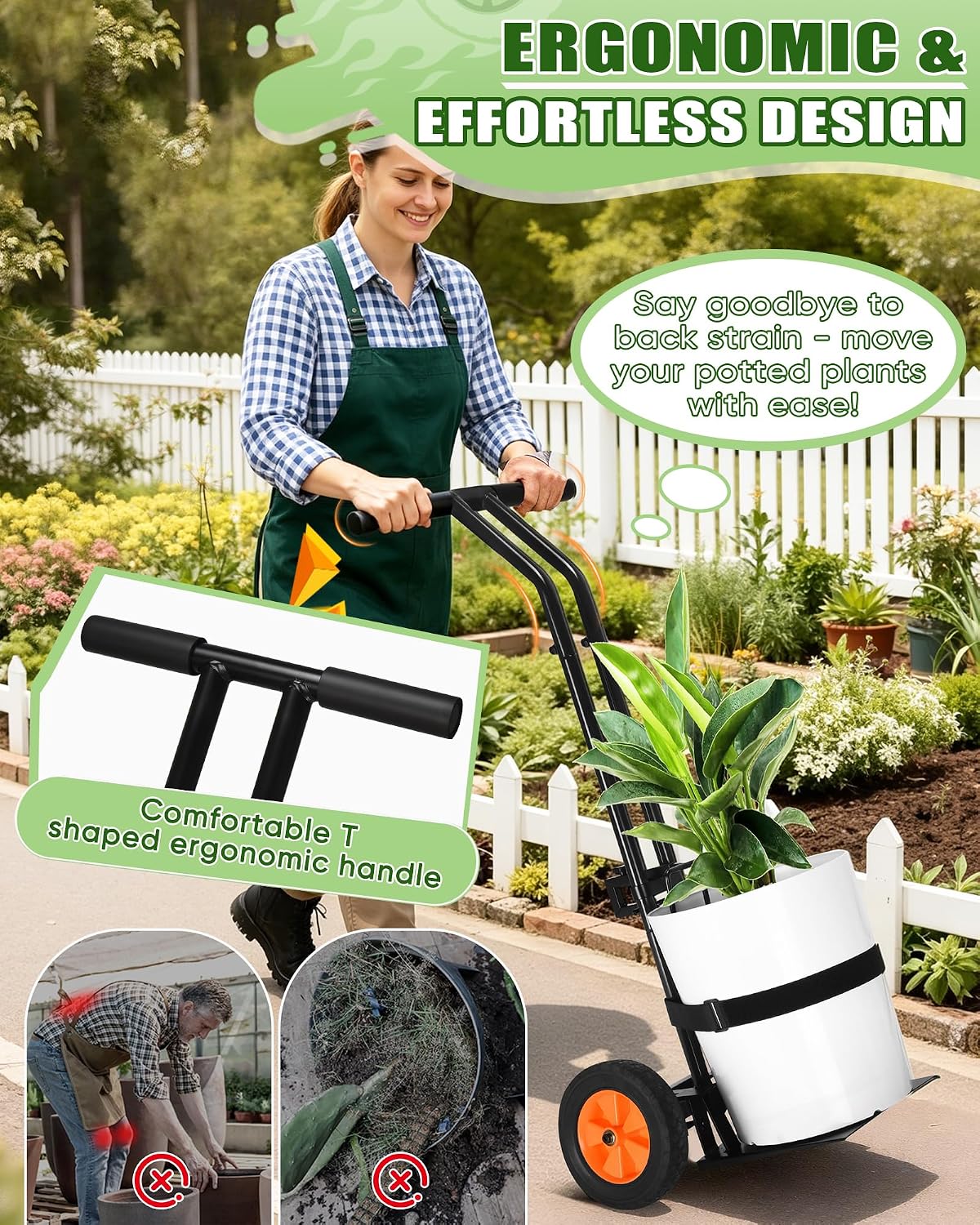 Plant Caddy with Wheels, 260LBS Capacity Rolling Plant Dolly Pot Mover | Adjustable Grabbing Arm, Suction Cup & Strap
