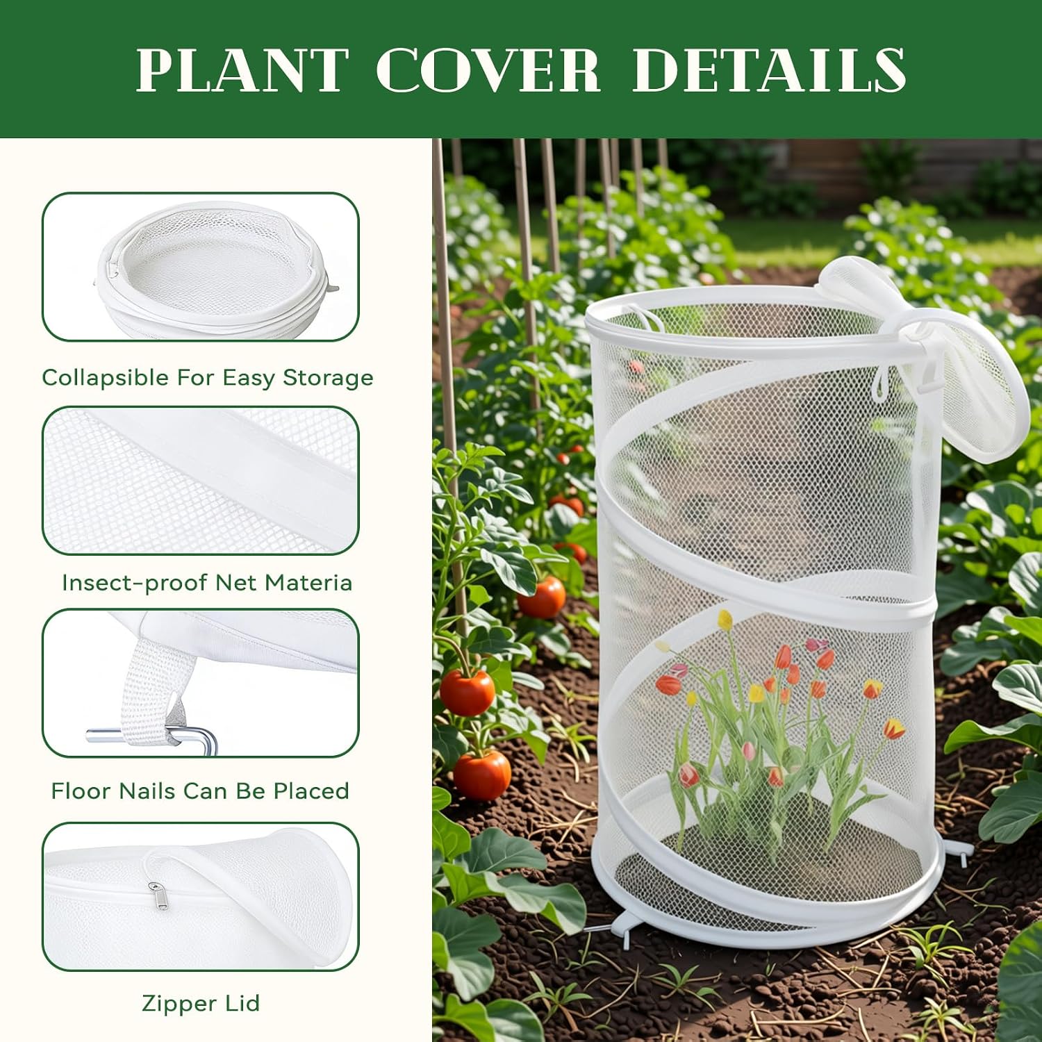 2-Pack Pop Up Plant Covers, Heavy Duty 18"x24" Mesh Plant Cover & Garden Cloche with Ground Stakes, Windproof Plant