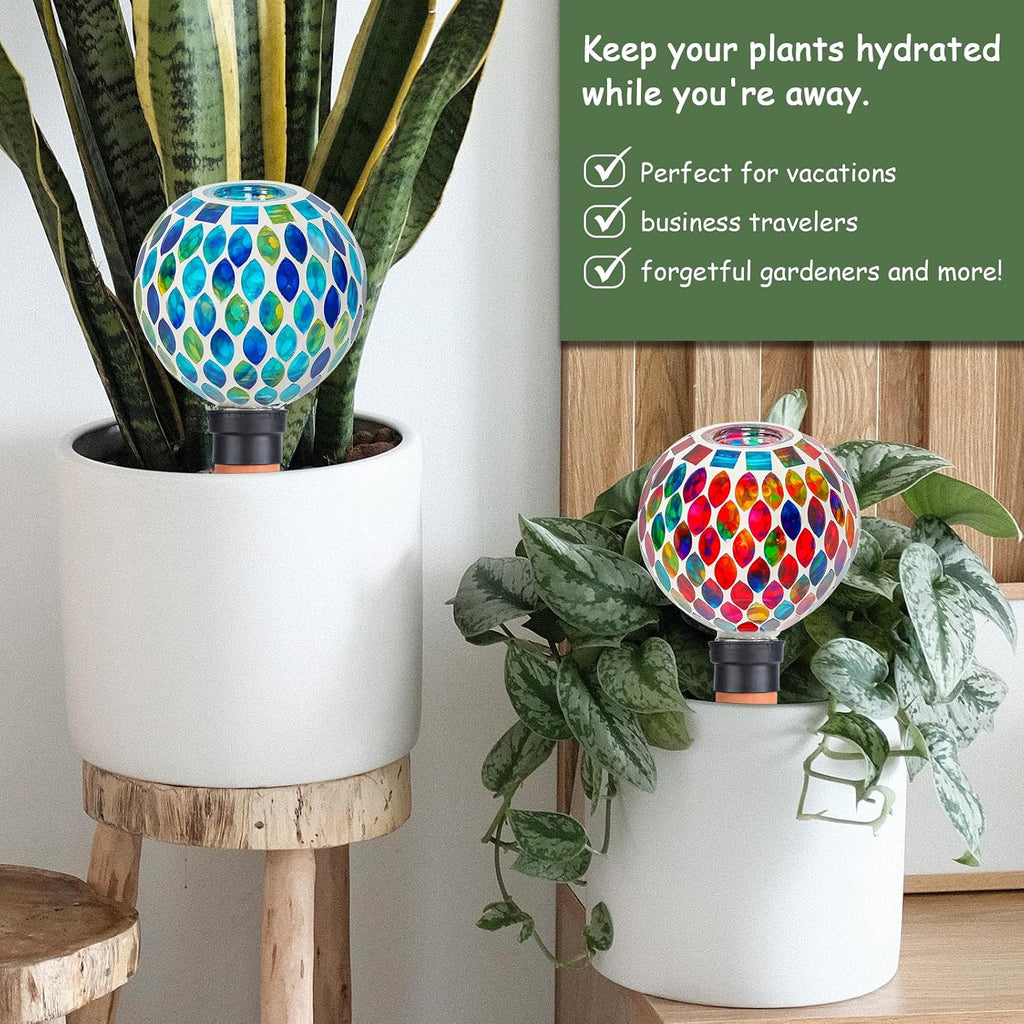 Mosaic Plant Watering Globes 2 Pack Terracotta Watering Spikes | Self Watering Planter Insert Automatic Waterer Device