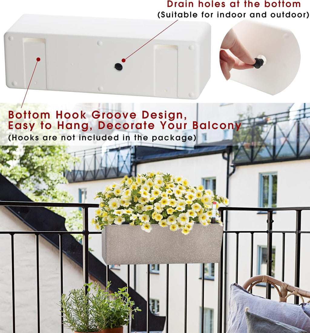 Elongated Self Watering Planter Pots 2-Pack Window Box 5.5 x 16 inch Indoor Home Garden Modern Decorative Pot for All