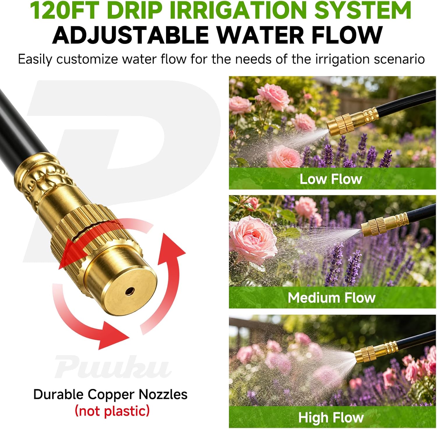 120FT Drip Irrigation System for Garden, 360° Bendable Garden Watering Kit