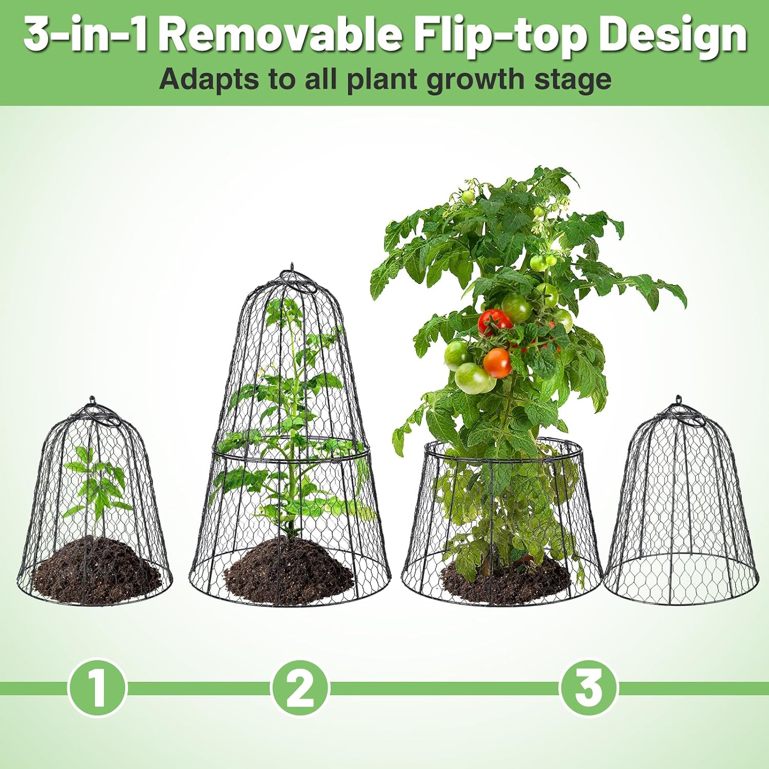 Cloche Plant Protectors from Animals - 17.3"Hx11.8"D Chicken Wire Plant Covers with Removable Flip-Top Design