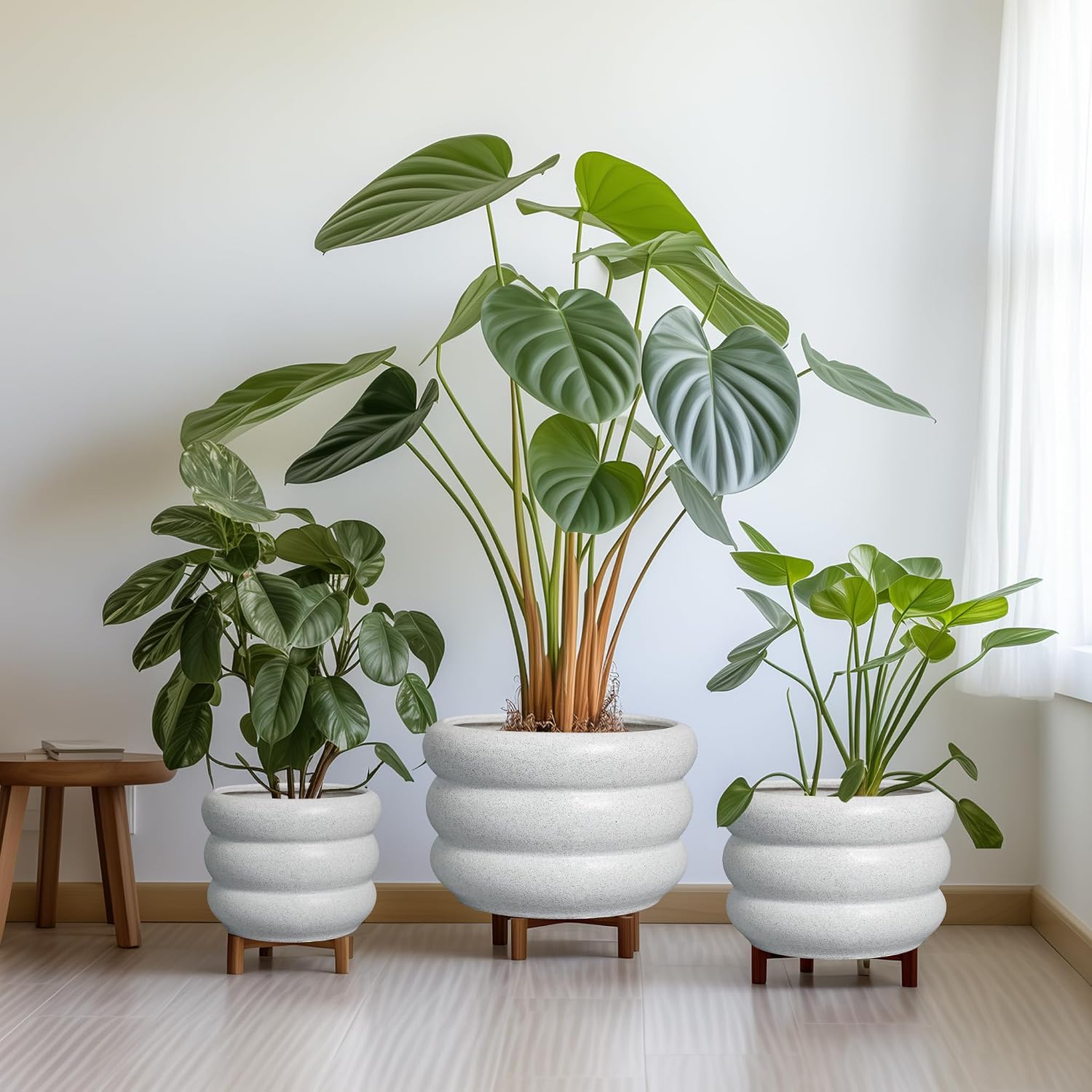 SQOWL Ceramic Planter Pot 13.5 Inch - Plant Pot Indoor with Drainage Hole Large Flower Pot Outdoor Modern Planter House