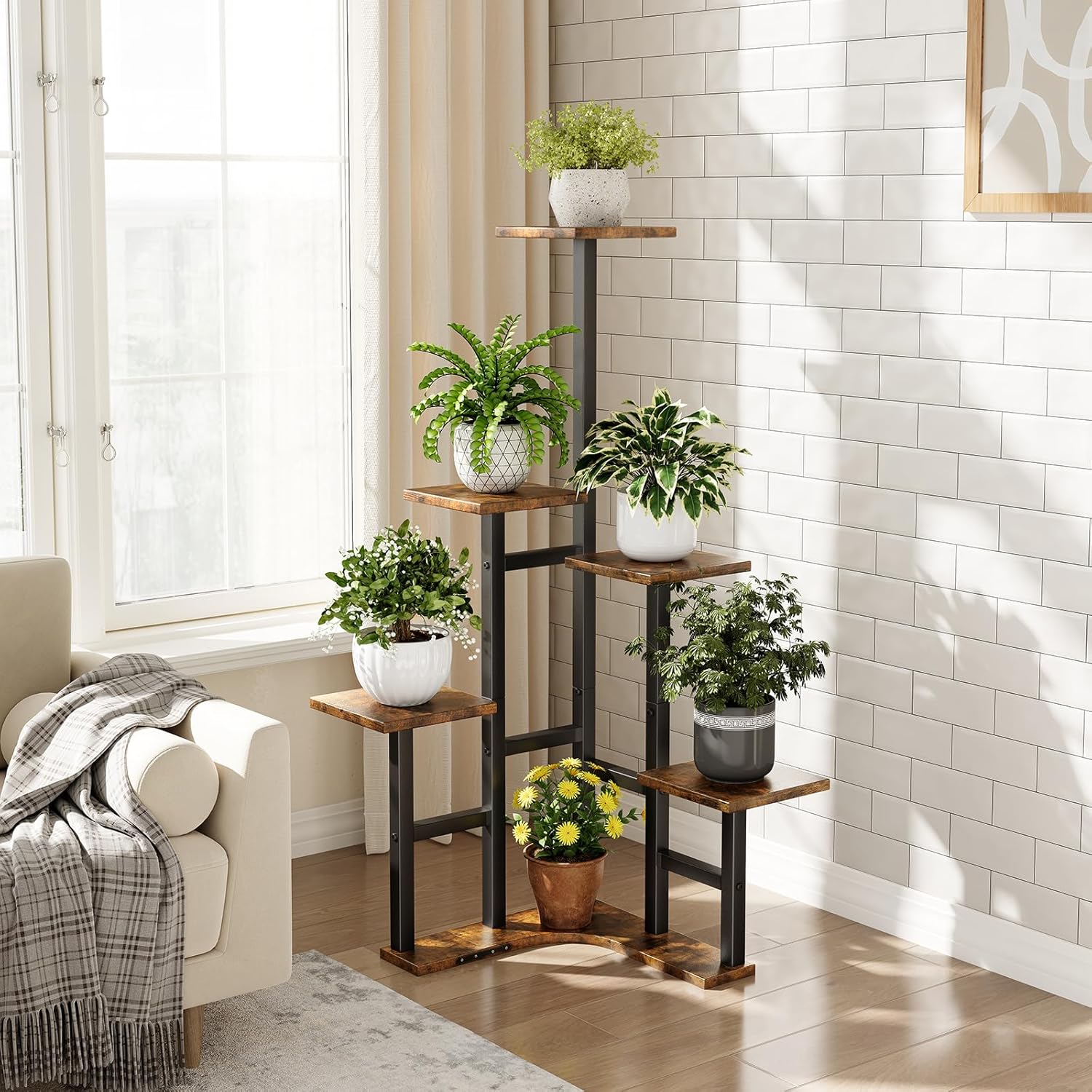 Yzosvki Corner Plant Stand Indoor, 6 Tiered Corner Plant Shelf Flower Stand for Multiple Plants, Plant Shelves