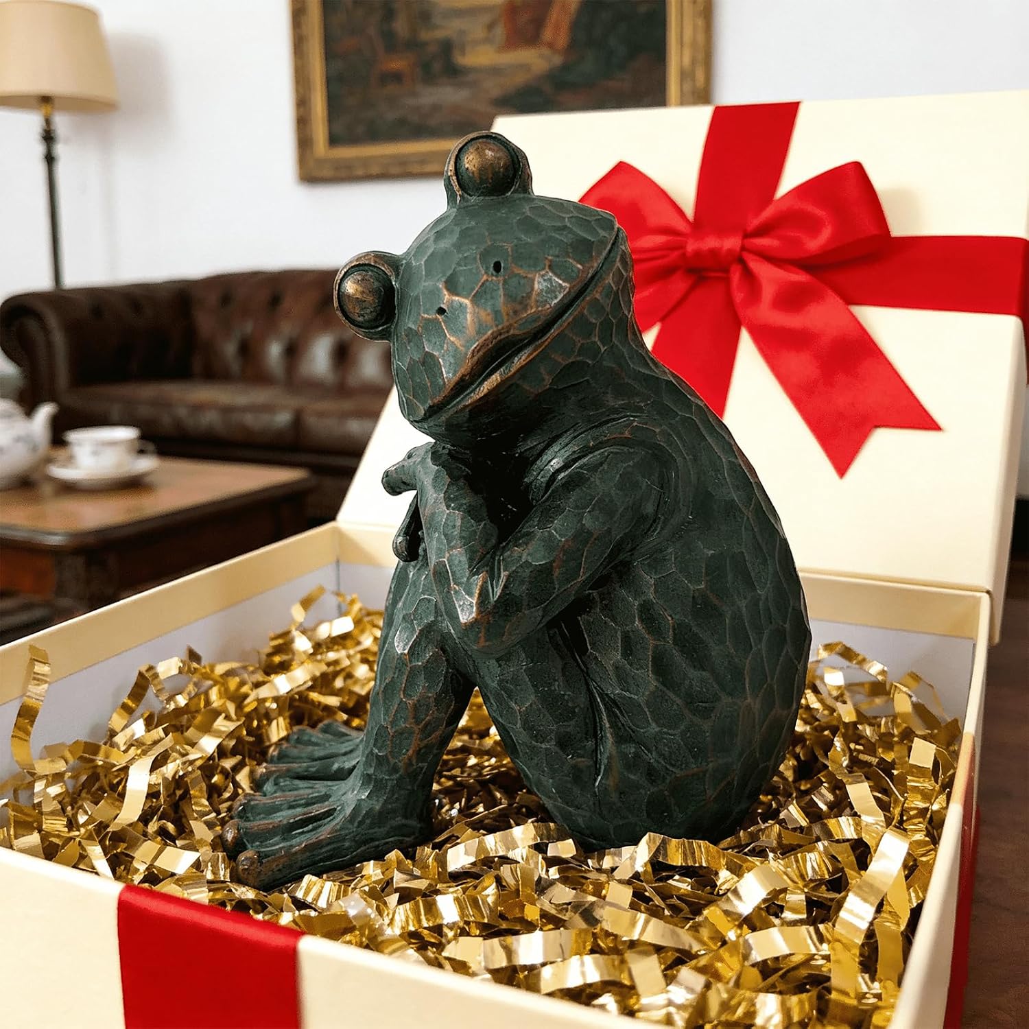 Vintage Verdigris Meditating Frog Garden Statue, 9.8" H | Hand-painted verdigris finish Weather-resistant resin craft
