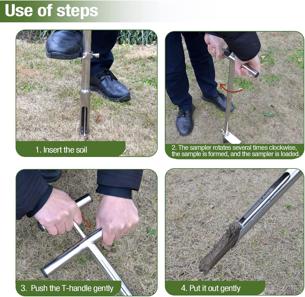 40 Inches Professional Stainless Steel Soil Sampler Probe with Ejector Foot Pedal Reusable Sample Bag, Soil Test Kits