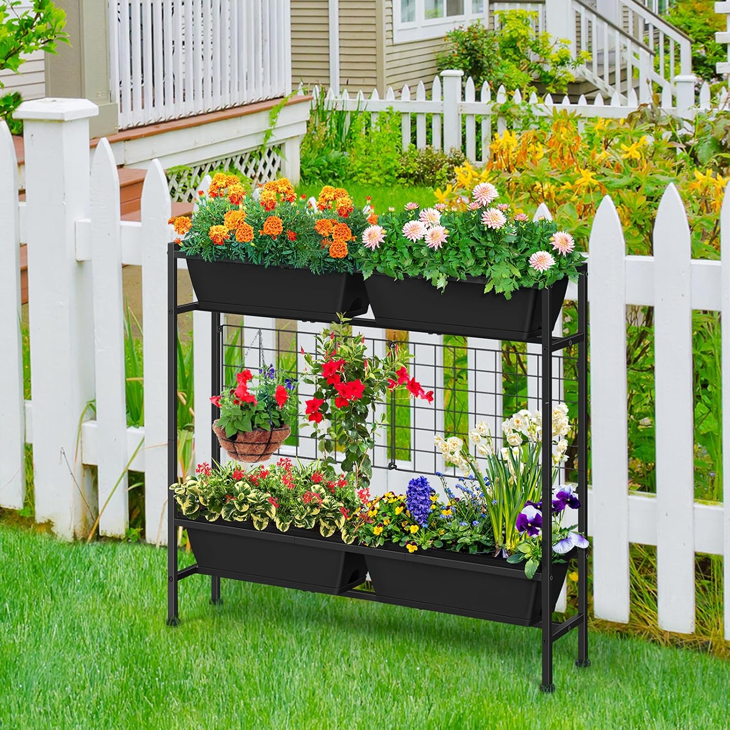 OYEAL Raised Garden Bed 32" Tall Elevated Planter Boxes with Trellis & Legs, Vertical Herb Garden Planter Outdoor for