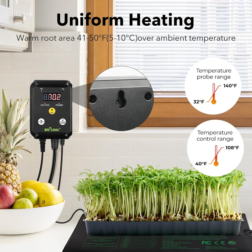 BN-LINK 20" x 20.75" Seedling Heat Mat with Thermostat Controller Combo Set | Plant Heating pad for Seed Starting with