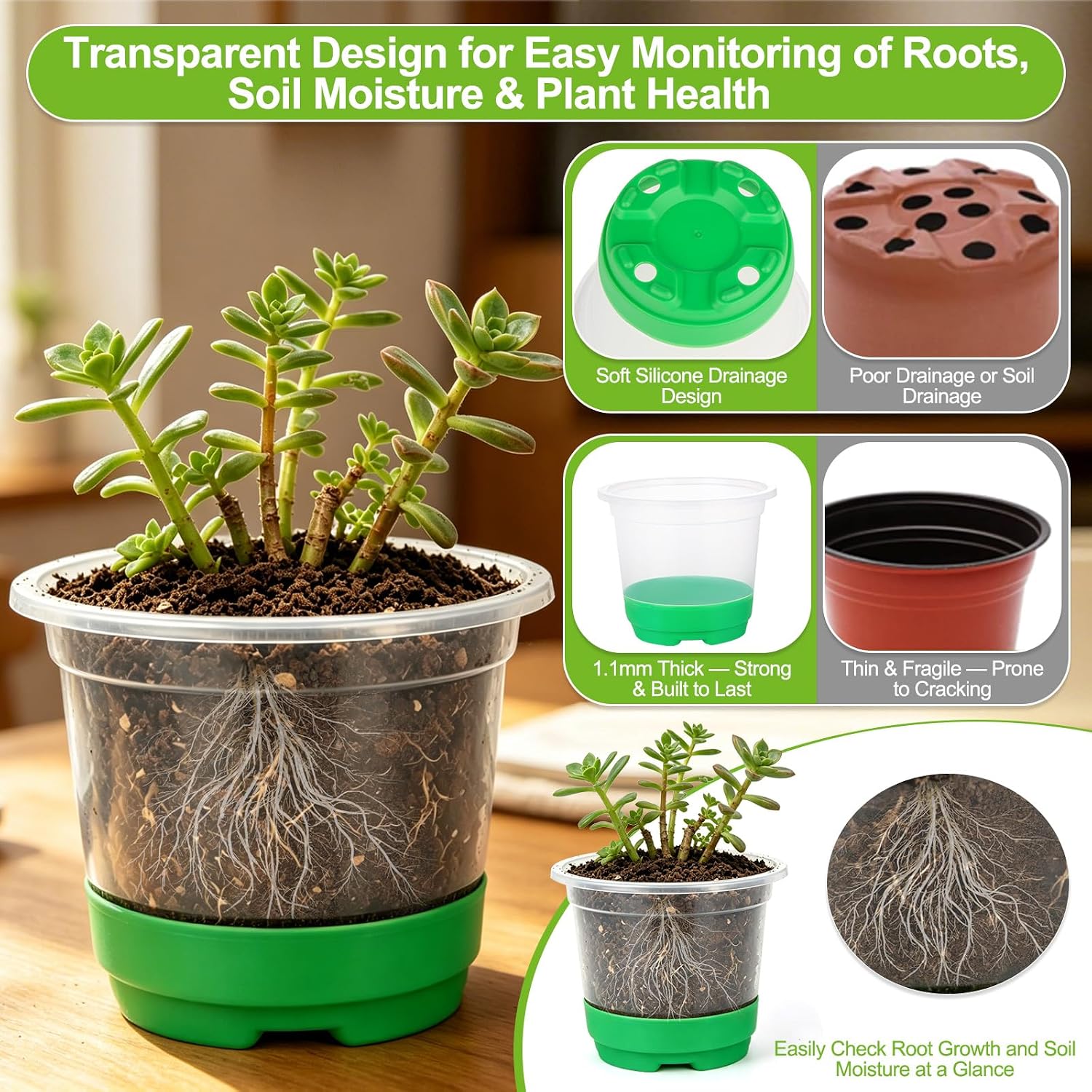 59Pcs Clear Nursery Pots Kits with Grow Light Includes 22 Pack 4'' Seed Starter Pots with Silicone Base & Lids, Clear