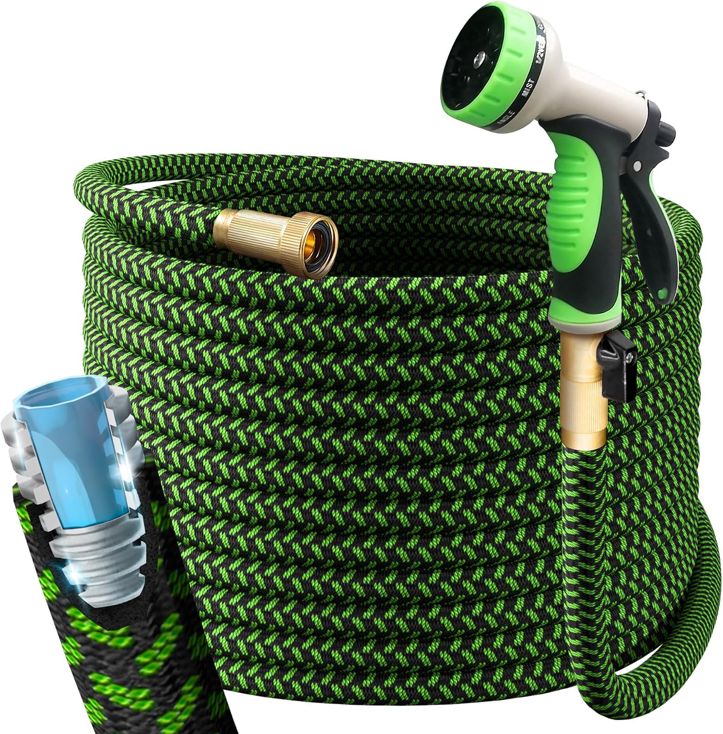 Garden Hose, NON-EXPANDABLE 100ft Premium Quality Stainless Steel Metal Water Hose with Durable Fabric Skin, Hose For
