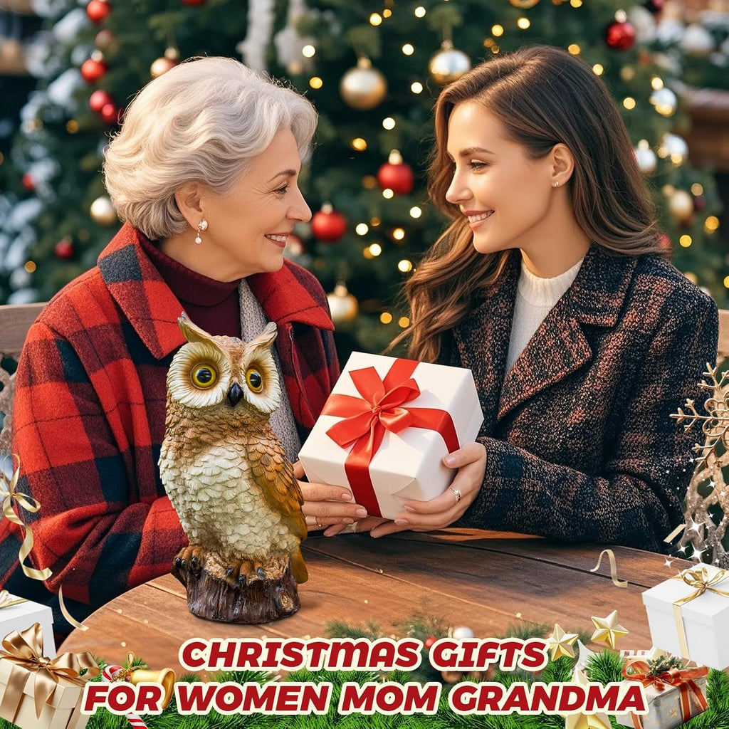 Solar Owl Garden Statues Outdoor Decor Resin Owl Figurine with LED Lights Owl Sculpture for Porch Patio Lawn Yard