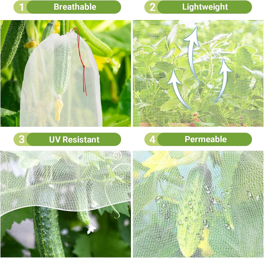 50 PCS Fruit Protection Bags, Enpoint 10x14 Inch Reusable Garden Netting Mesh Bag with Drawstrings, Plant Covers