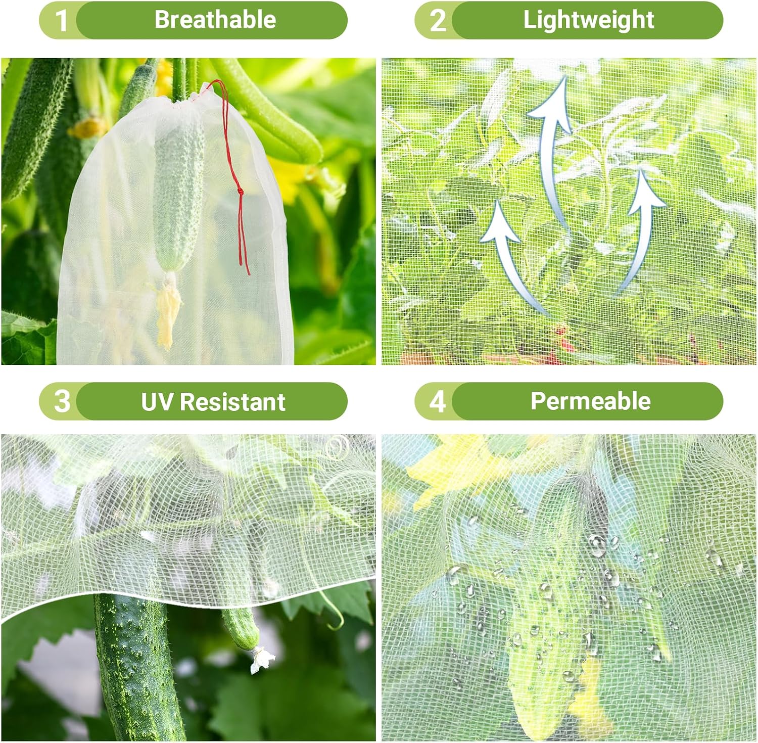 50 PCS Fruit Protection Bags, Enpoint 10x14 Inch Reusable Garden Netting Mesh Bag with Drawstrings, Plant Covers