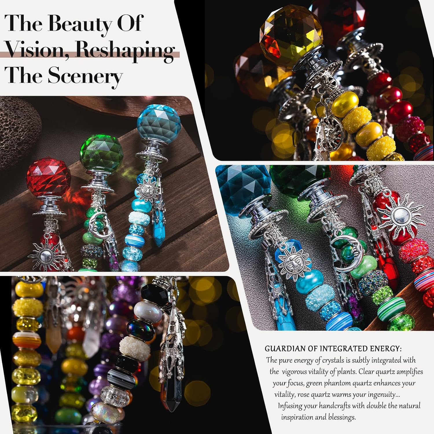260Pcs DIY Beaded Garden Stakes, Fairy Wand 10-Pack Decorative Kit | Healing Crystal Pendant, 12in Threaded Rods