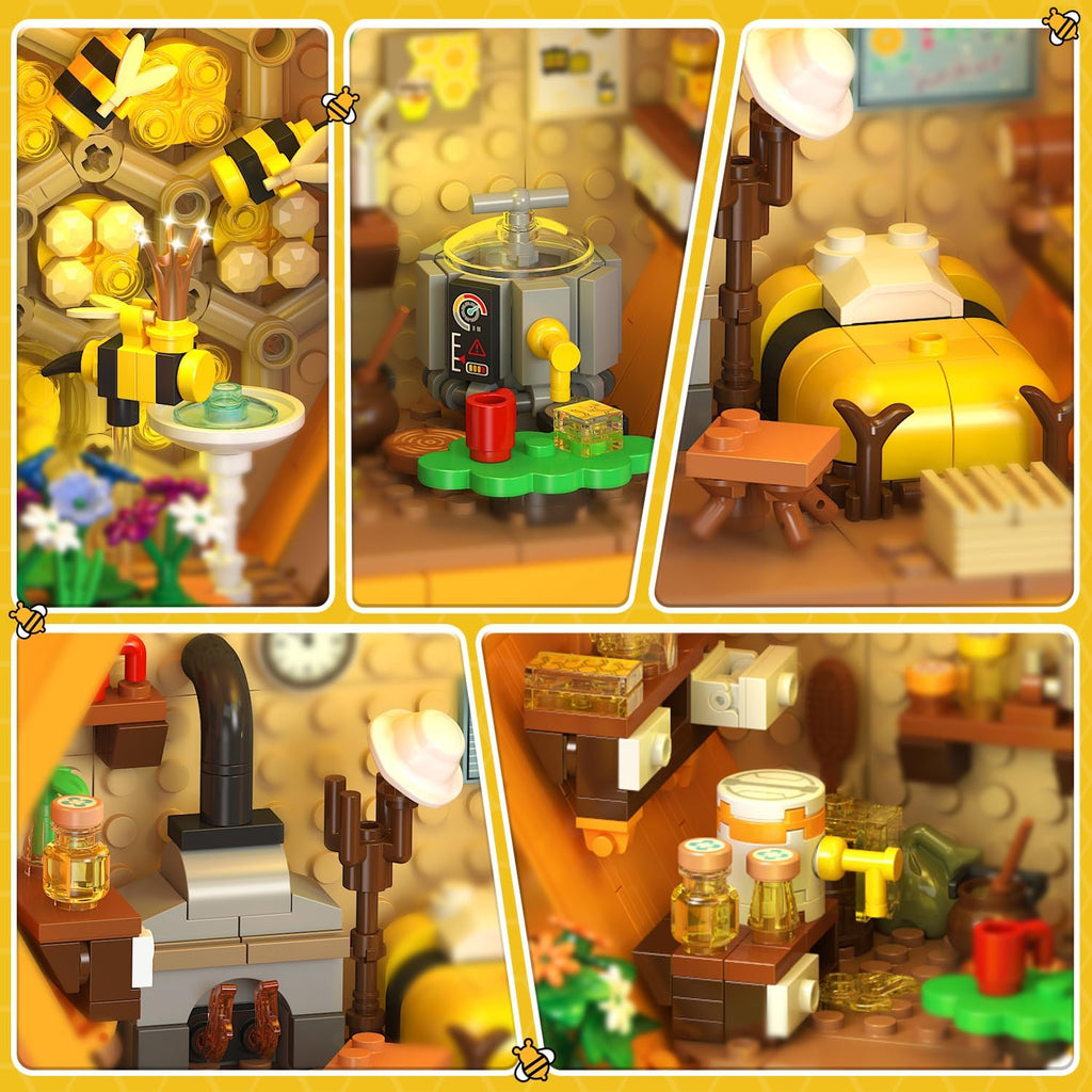INSOON Bee House Building Set with Lights for Adults, Farm Treehouse Kit | Honey Bee Garden Display Model with