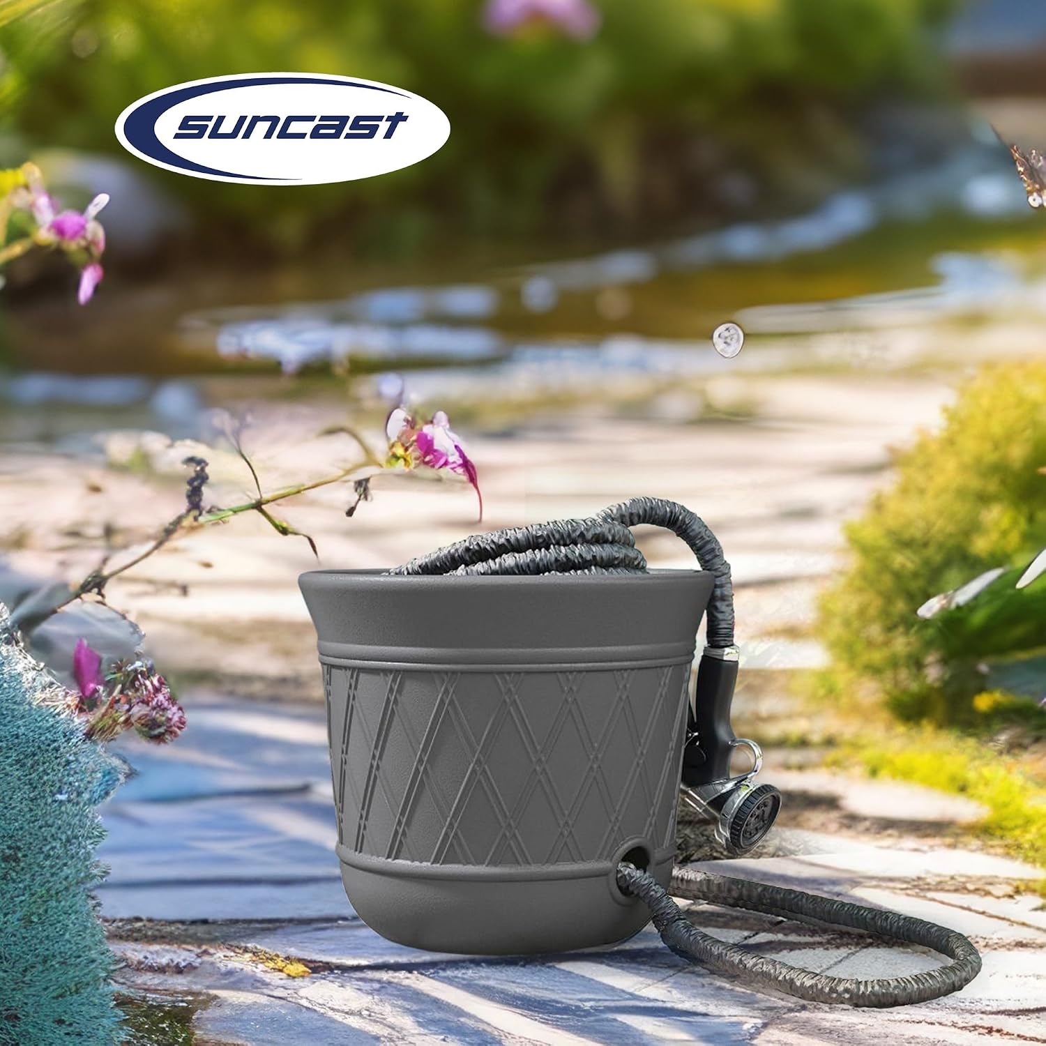 Suncast 2 Pack 14" x 12" Round Resin Decorative Weatherproof Outdoor Hideaway Standard Garden Hose Storage Pot with
