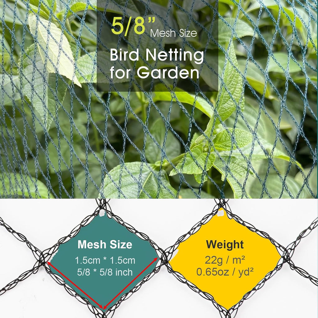 RIFNY Bird Netting for Garden Protection, 13 x 40FT Mesh Garden Netting | Heavy Duty Anti Bird Net with Staples for