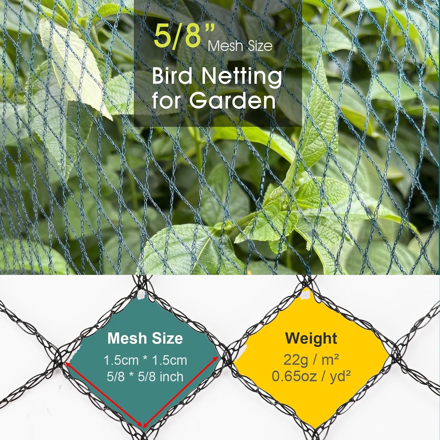 RIFNY Bird Netting for Garden Protection, 13 x 40FT Mesh Garden Netting | Heavy Duty Anti Bird Net with Staples for