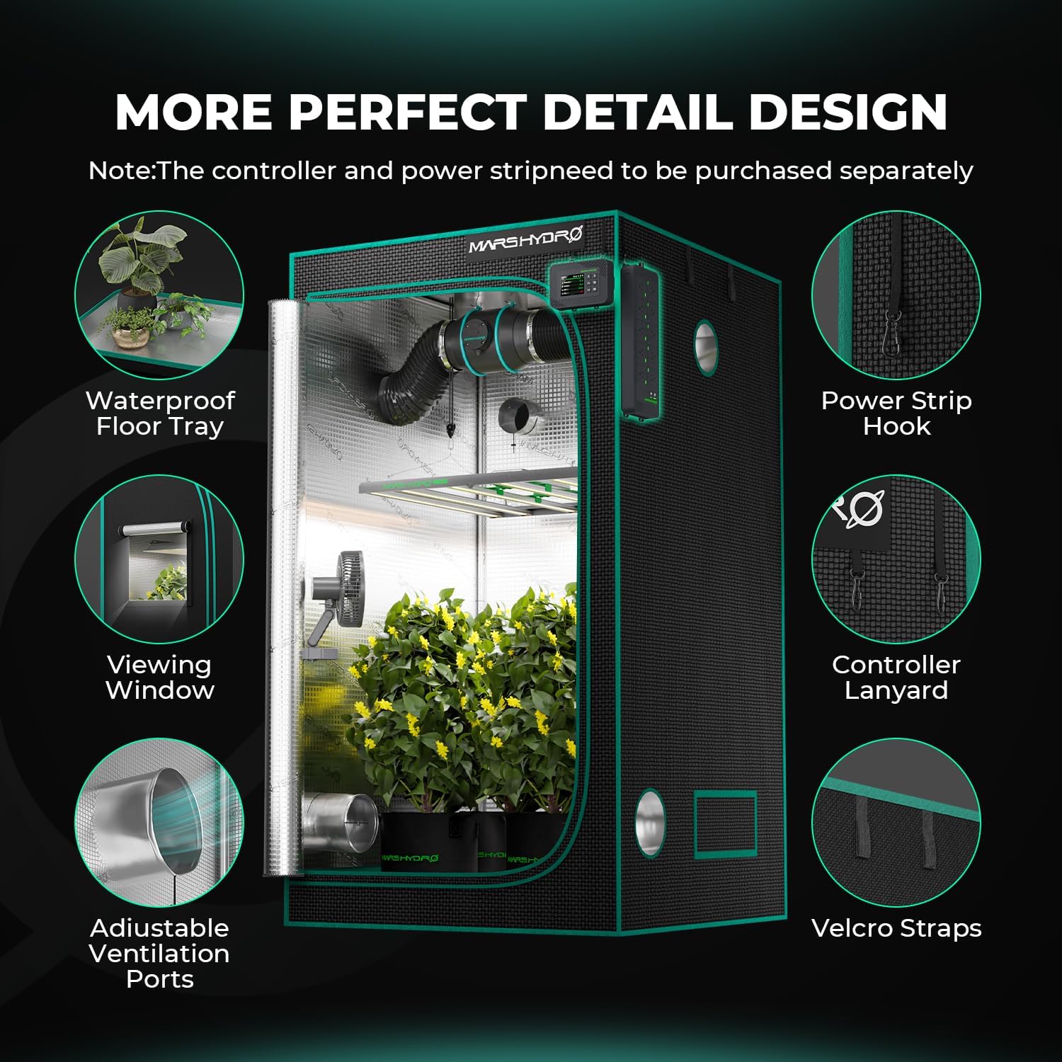 MARS HYDRO 2.3x2.3 Advanced Grow Tent, 27"x27"x63" High Reflective Mylar 1680D for Hydroponics Indoor Plant Growing