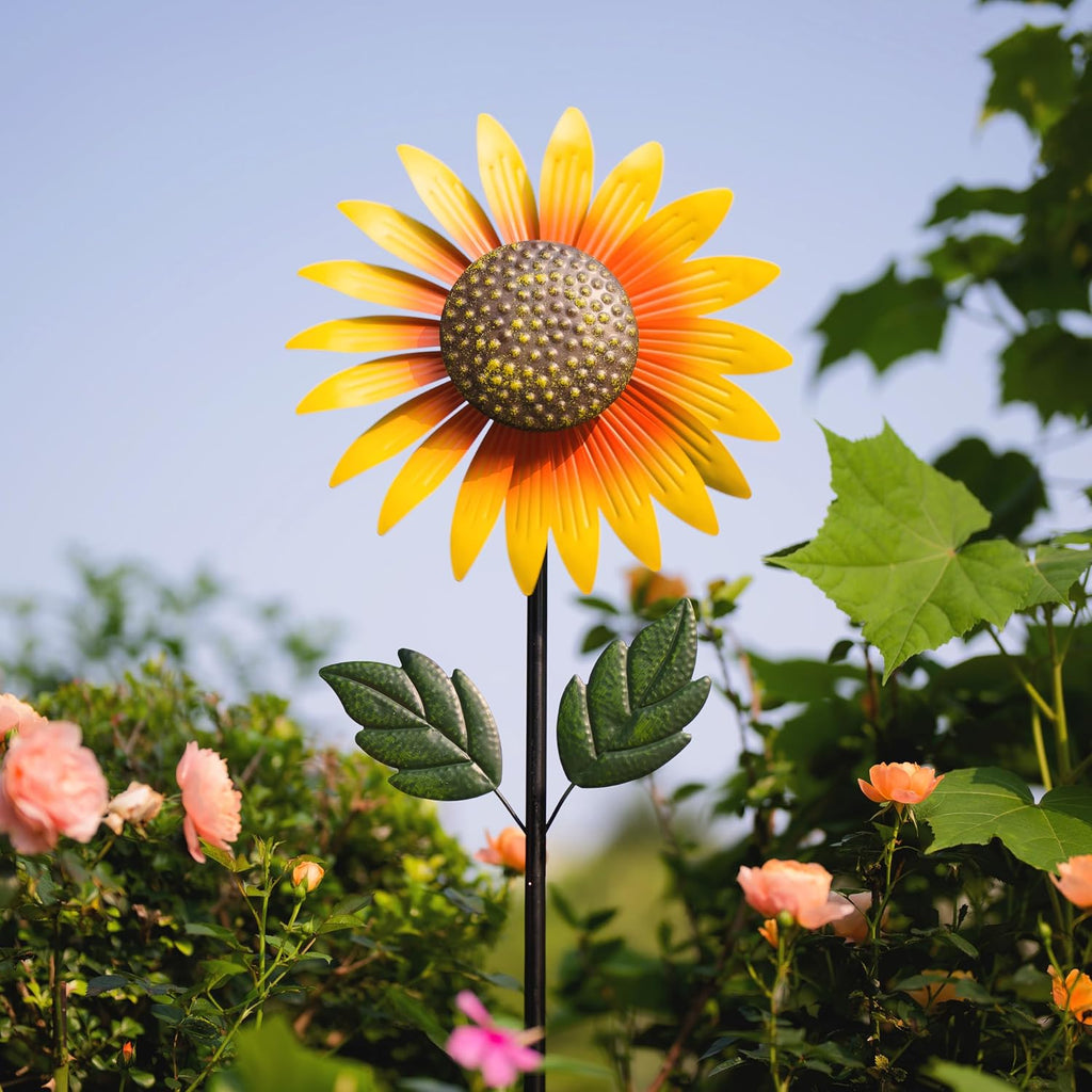 Sunflower Wind Spinner Outdoor,Garden Windmill for Yard Decor | Sunflower Windmills Lawn Decor,Metal Flower Garden