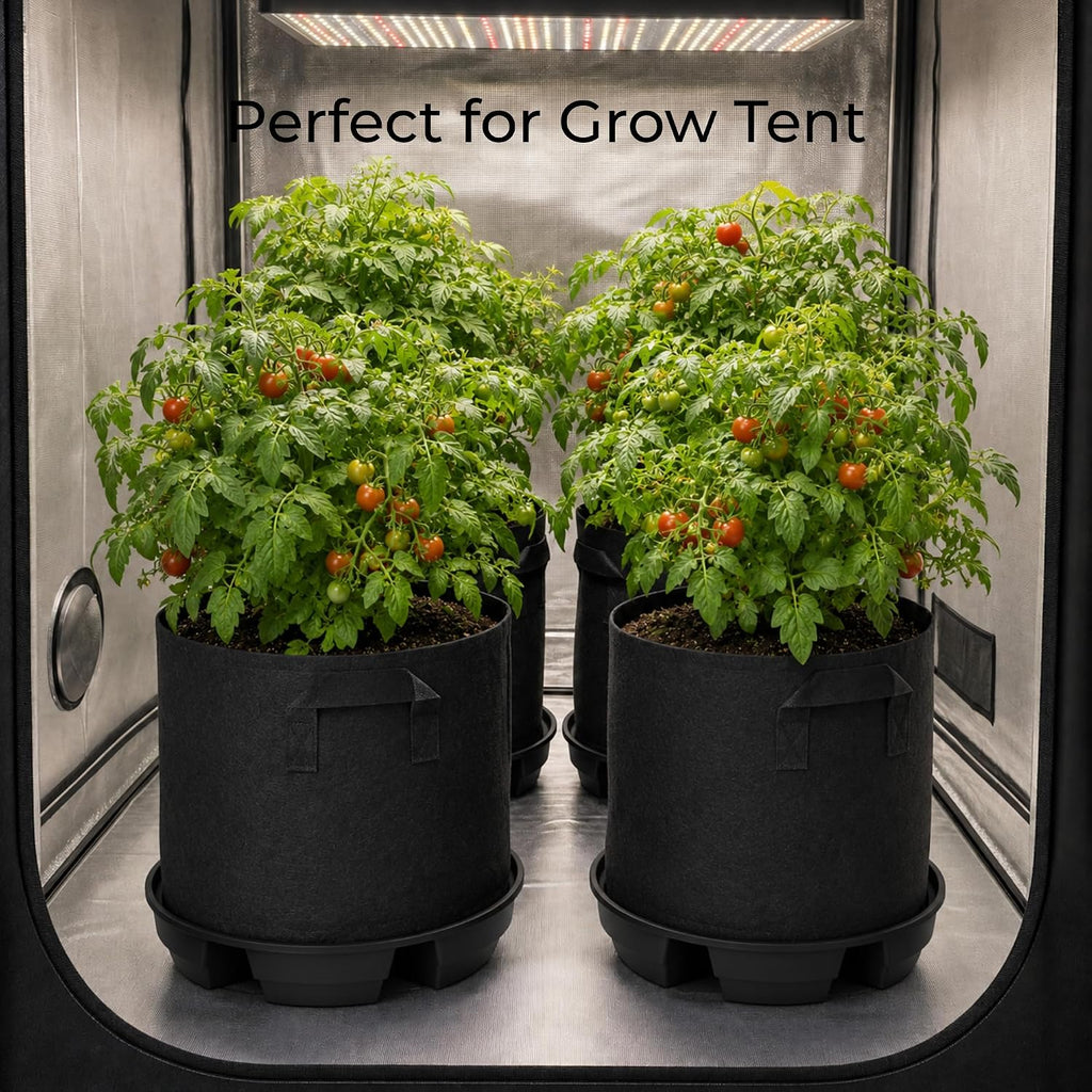 4 Pack Self-Watering Pot Bases for 5 Gallon Grow Bags, Bottom Watering Plant Saucers with Wicking Irrigation System