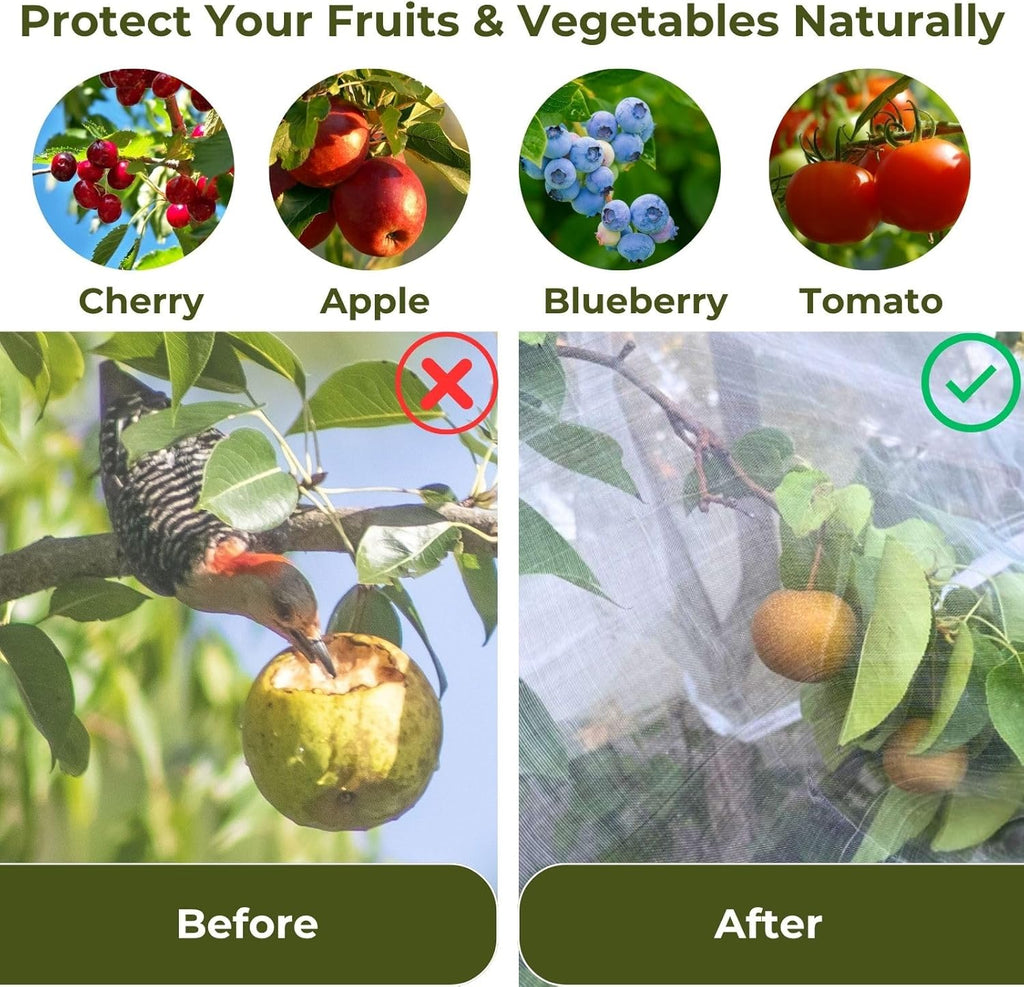 Fruit Tree Netting Cover with Zipper & Drawstring, 2 Packs 10ft x 10ft Insect Bird Barrier Netting for Garden