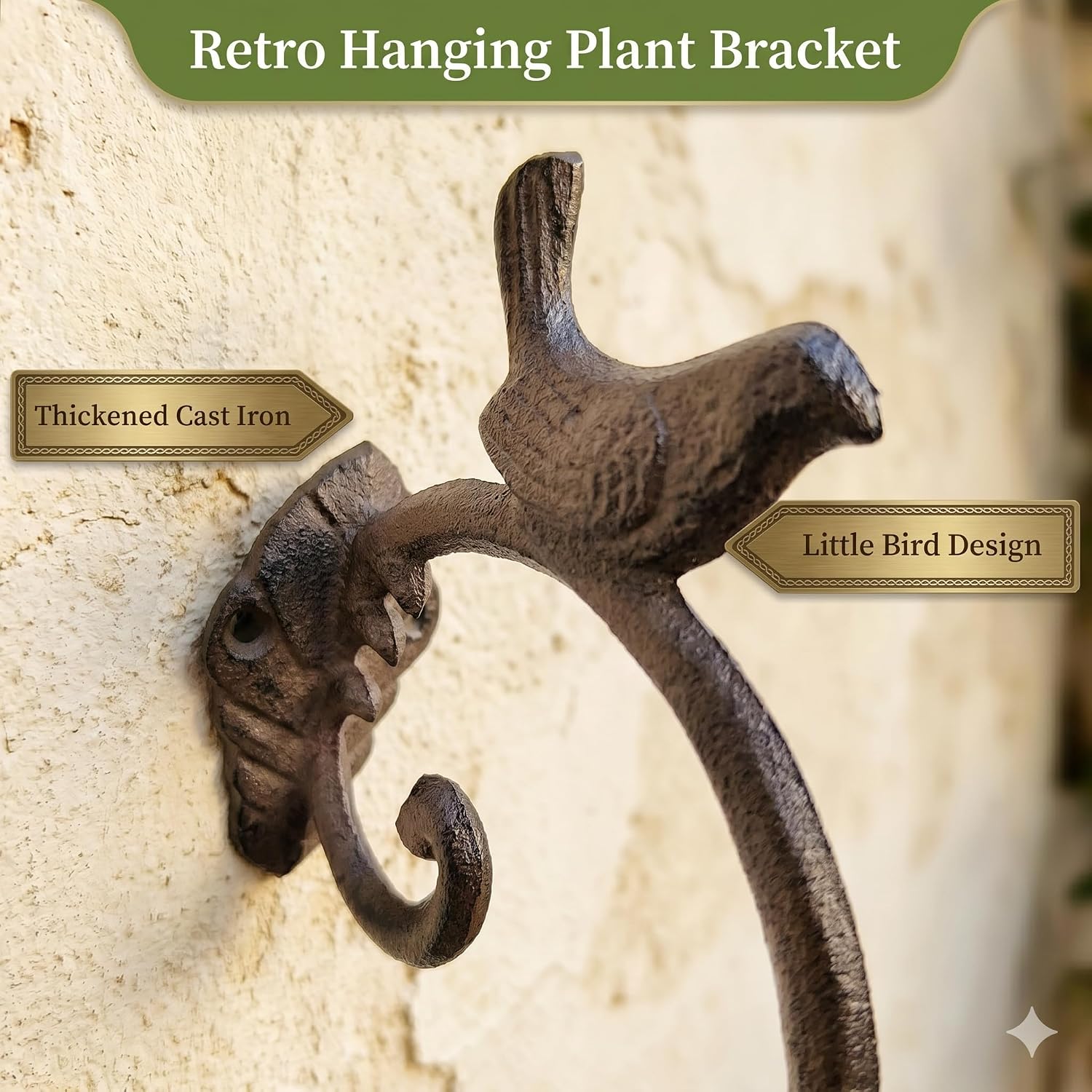 Z metnal Cast Iron Plant Hanger - Bird Rustic Wall Mounted Hanging Basket Holder for Outdoor Garden, Patio, Porch Decor