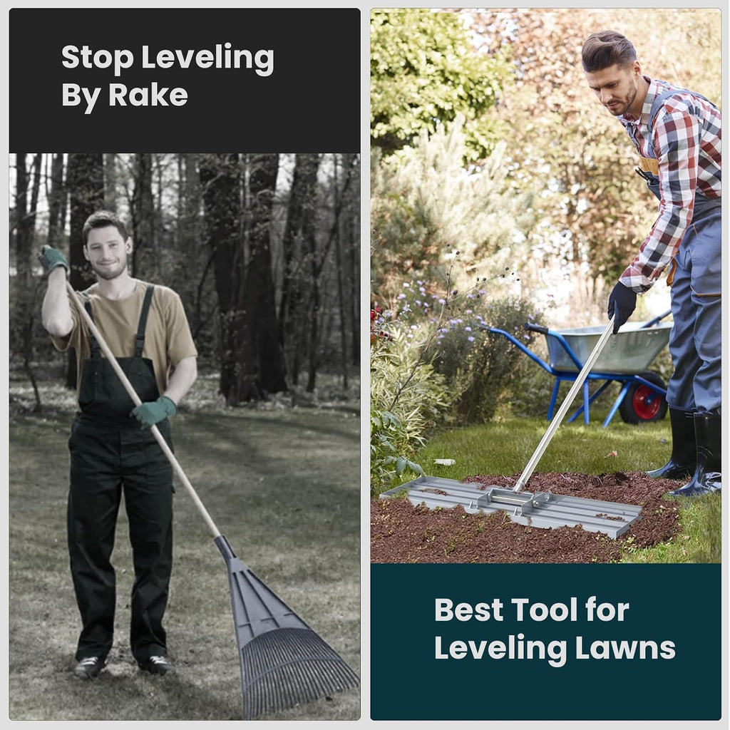 Lawn Leveling Rake 45"x10" Lawn Leveler Ground Full Stainless Steel Leveling Landscape Rake Topdressing Spreader