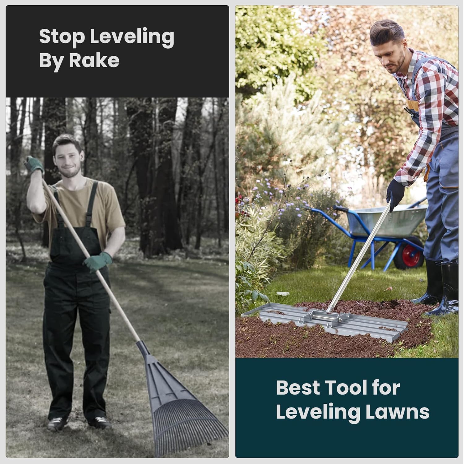 Lawn Leveling Rake 45"x10" Lawn Leveler Ground Full Stainless Steel Leveling Landscape Rake Topdressing Spreader