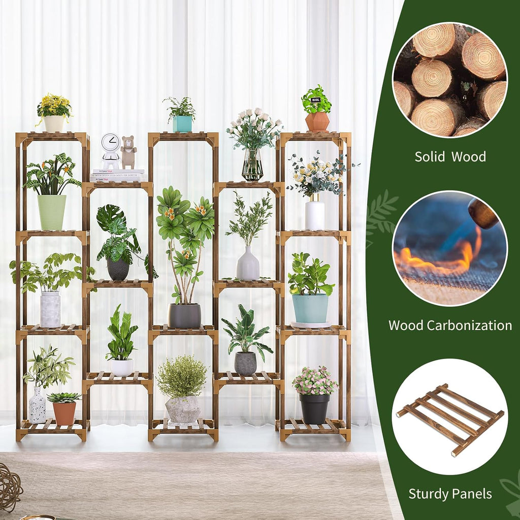 Plant Stand Indoor Outdoor, Tall Plant Shelf for Multiple Plants, 17 Tiers Large Plant Rack Wood Plant Holder Plant