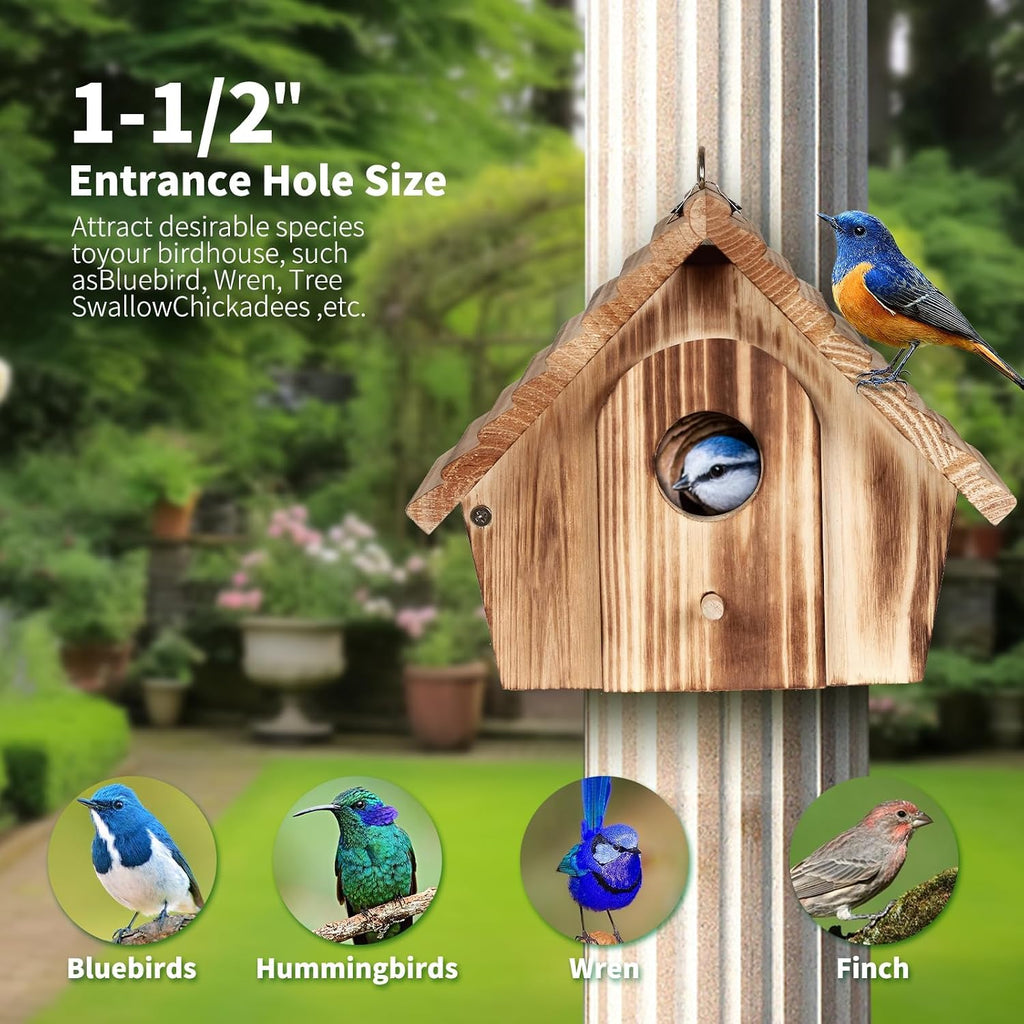 Bird Houses for Outside,Hanging Outdoor BirdHouses,Wood Bird Nesting Box House for Bluebird Humming Finch Wren