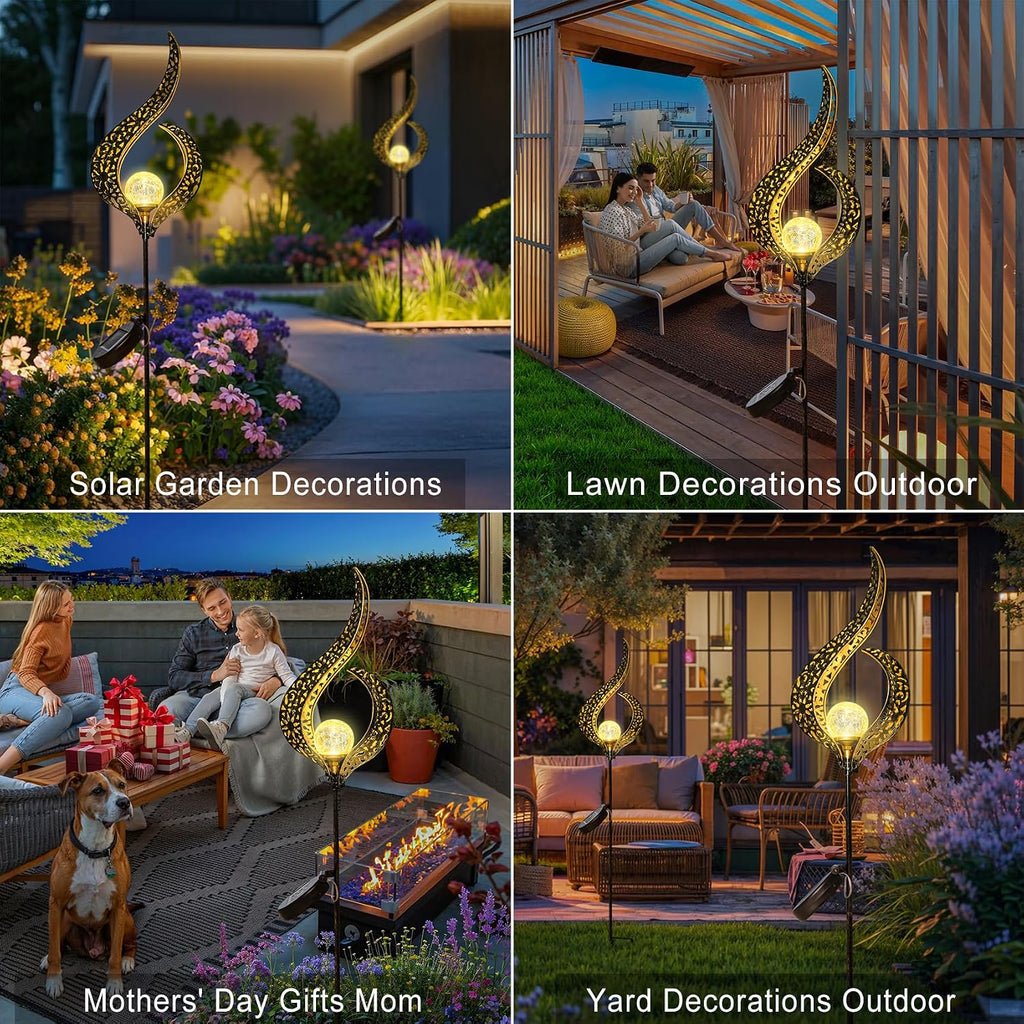 Outdoor Garden Gifts Solar Lights Stake Waterproof, Mothers Day Gifts Mom, Crackle Glass Metal Flower LED Yard Art
