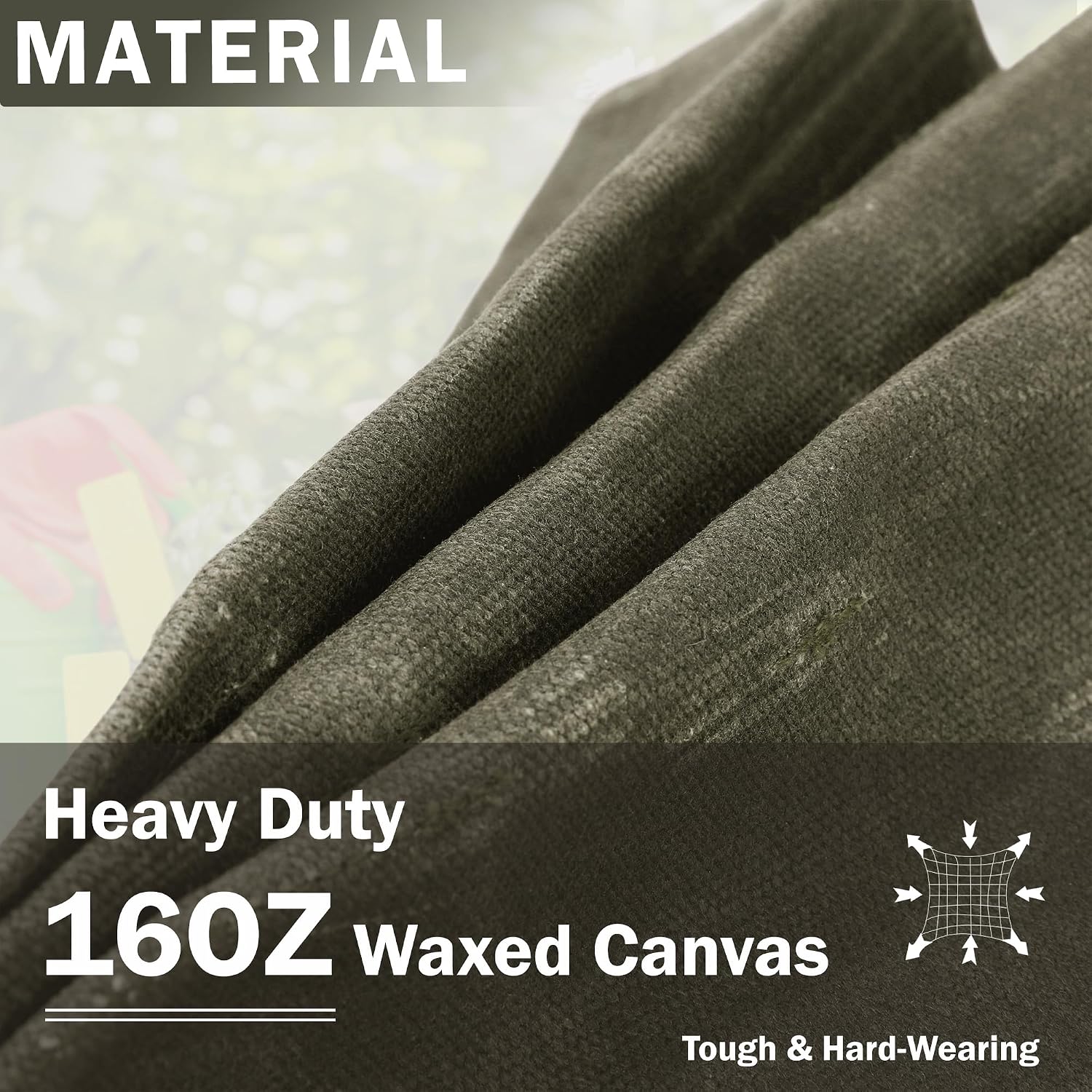 Tool Bag, Heavy Duty 16oz Waxed Canvas Garden Tool Tote - with 3 Inner Slots & 8 Outer Pockets, Multi-Purpose Gardening
