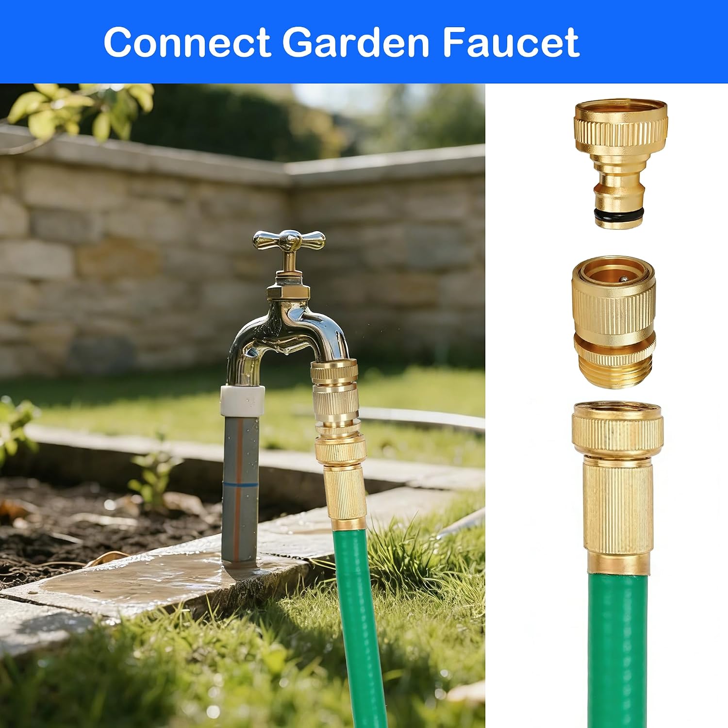 Hourleey Garden Hose Quick Connect, 8 Set Solid Brass 3/4 Inch GHT Thread Garden Hose Quick Connect Fittings, No-Leak